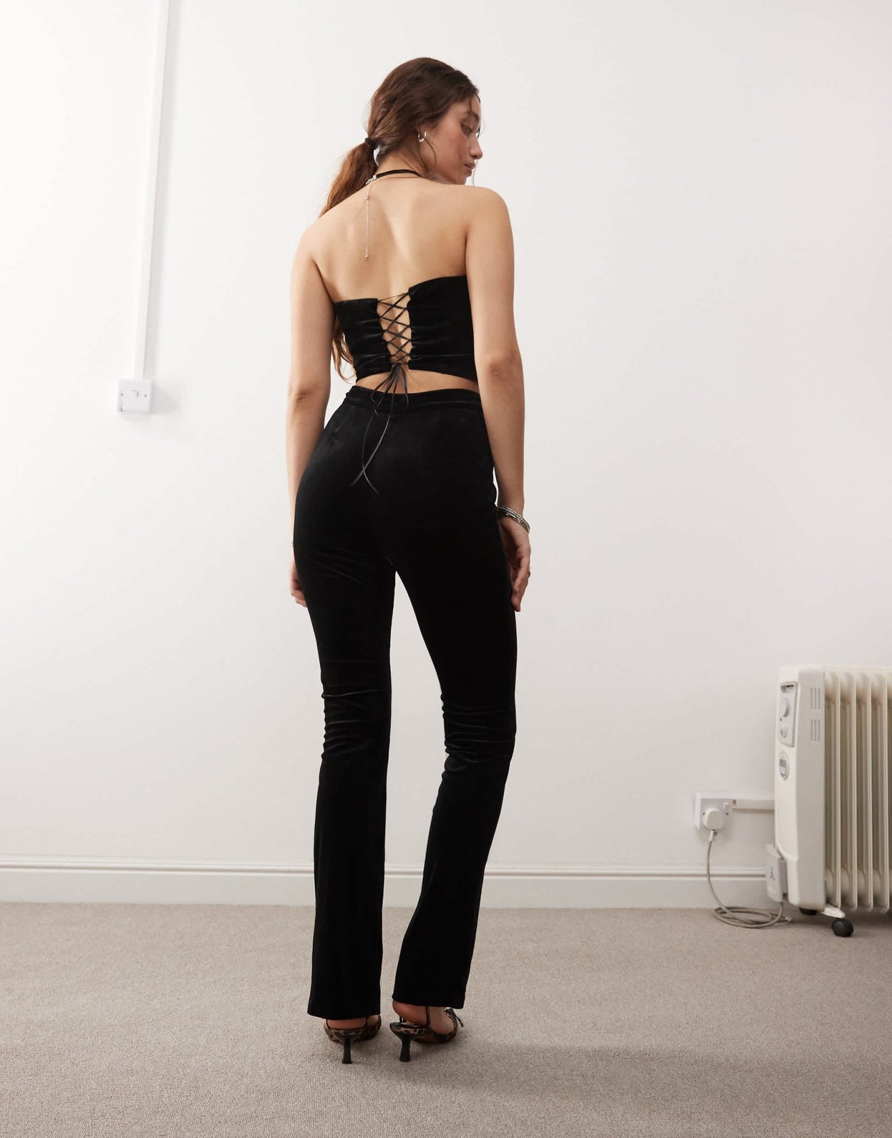 Miss Selfridge velvet tailored split front trouser in black - ASOS Sample Sale