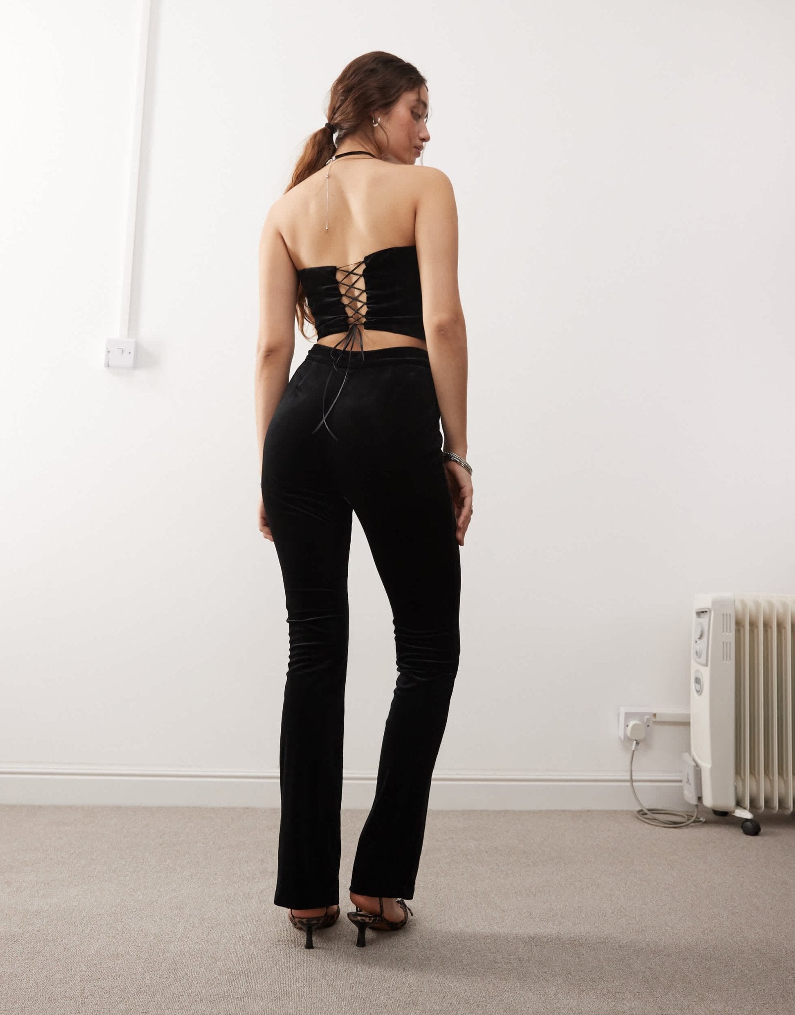 Miss Selfridge velvet tailored split front trouser in black - ASOS Sample Sale
