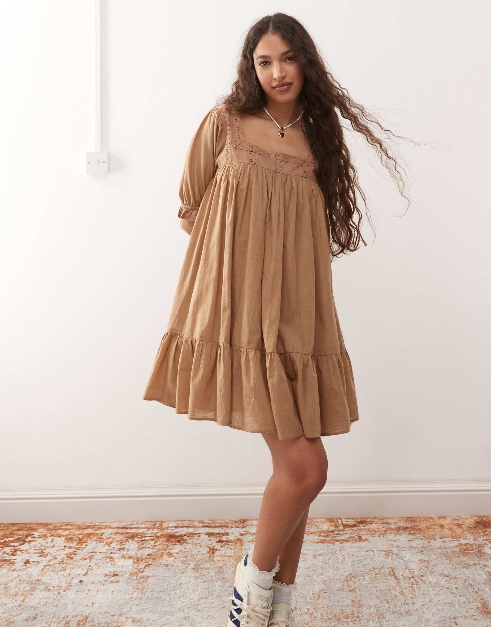 Miss Selfridge voile smock dress in mocha - ASOS Sample Sale
