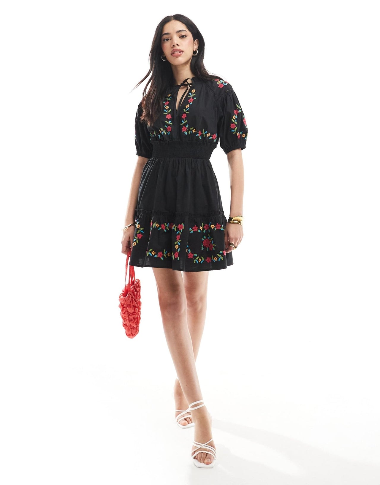 Miss Selfridge western embroidered detail waisted mini dress in black - ASOS Sample Sale