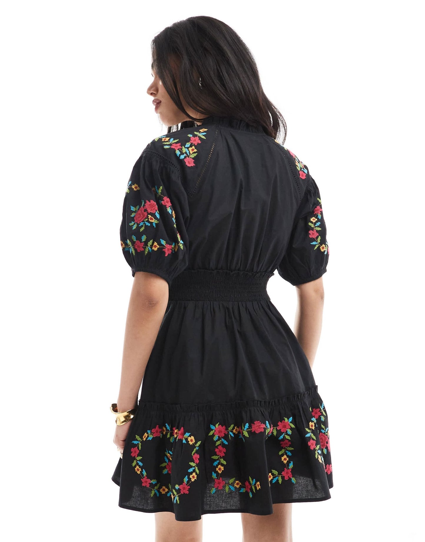 Miss Selfridge western embroidered detail waisted mini dress in black - ASOS Sample Sale