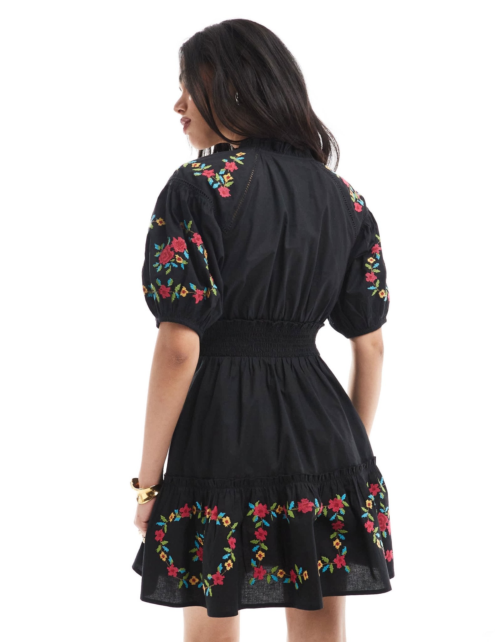 Miss Selfridge western embroidered detail waisted mini dress in black - ASOS Sample Sale