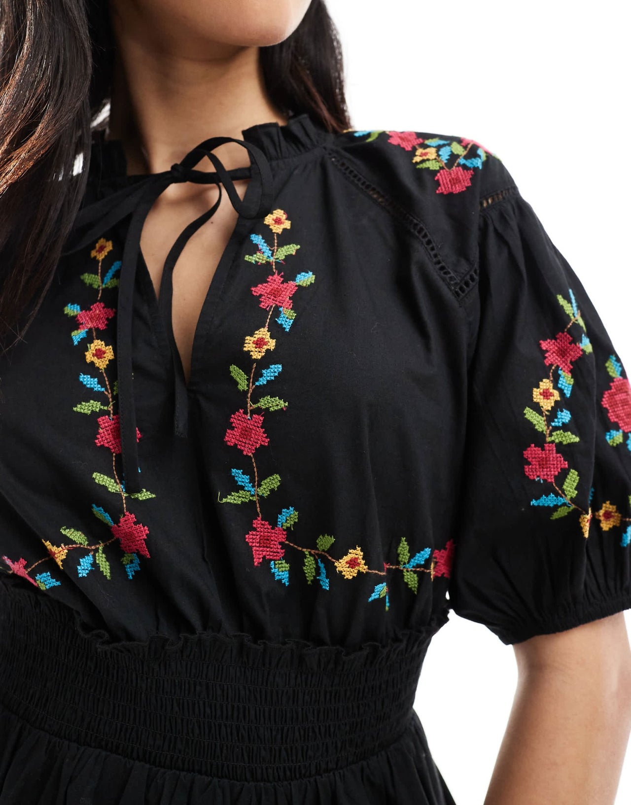 Miss Selfridge western embroidered detail waisted mini dress in black - ASOS Sample Sale