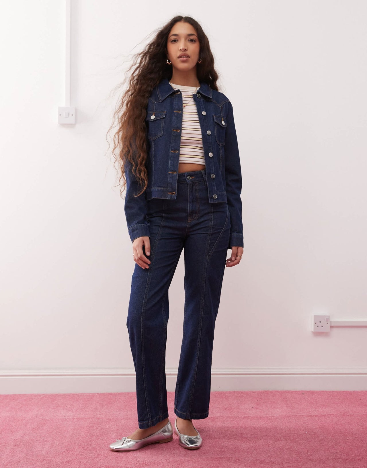 Miss Selfridge western seamed detail wide leg jean in indigo - ASOS Sample Sale