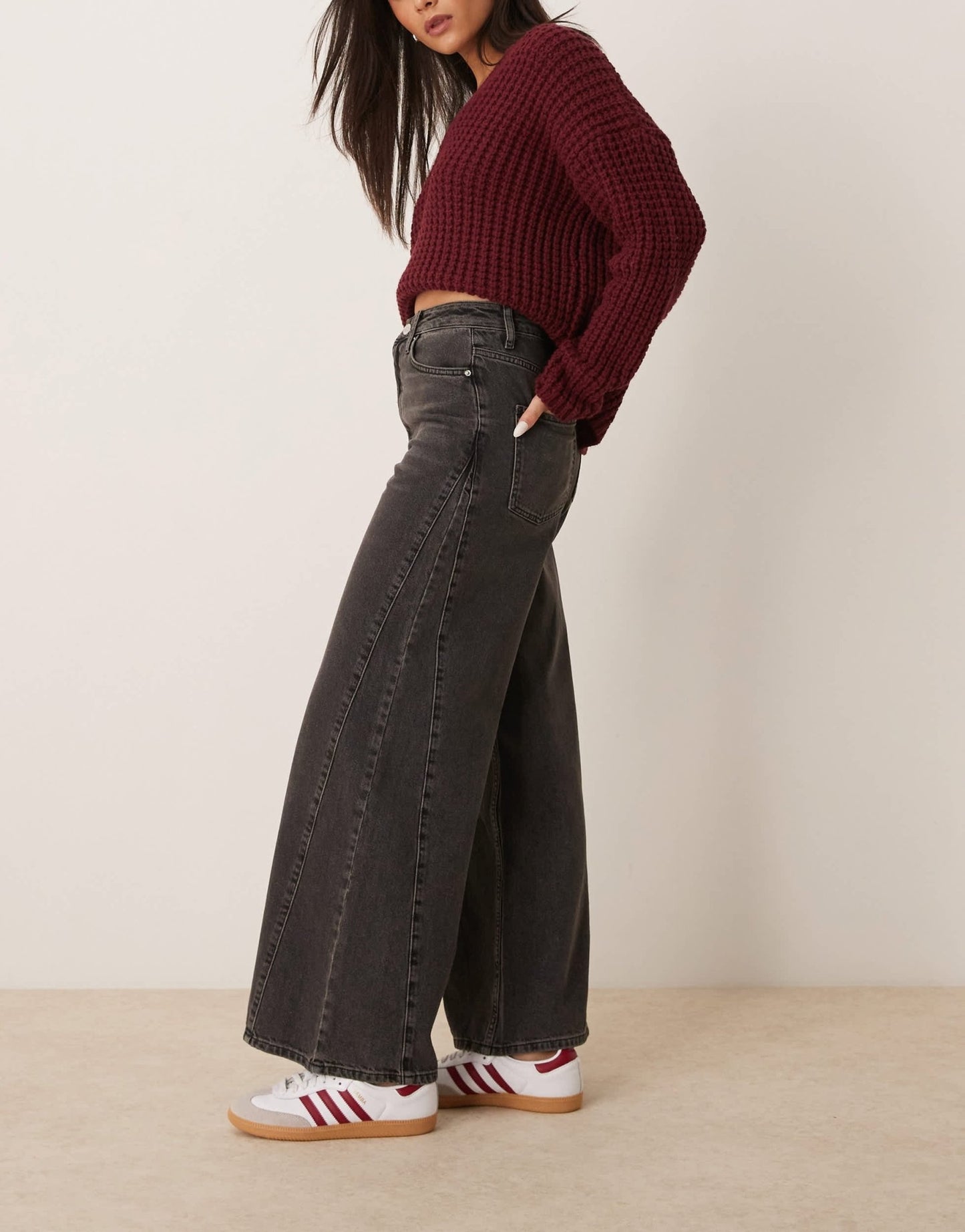 Miss Selfridge wide leg jean in black wash - ASOS Sample Sale