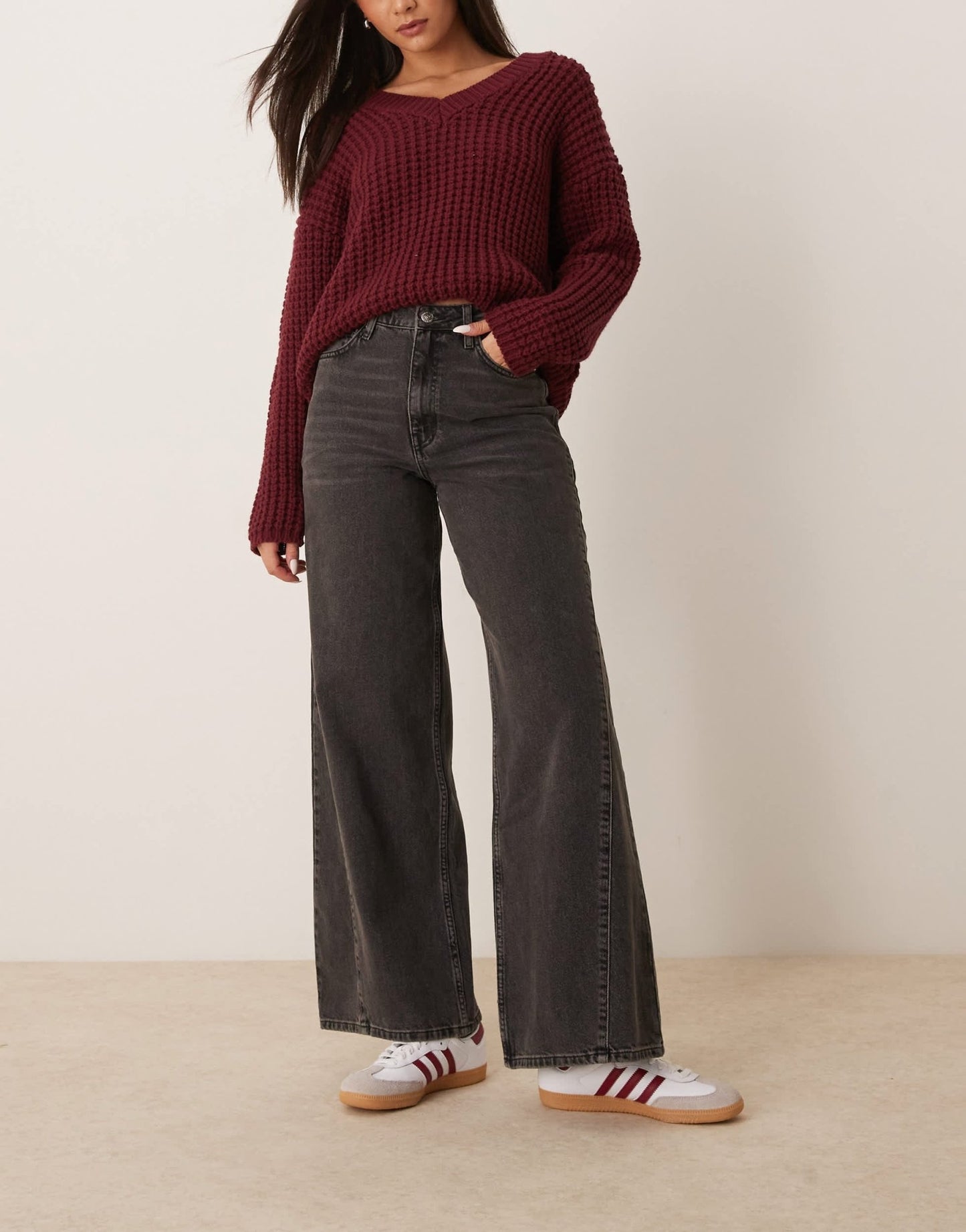 Miss Selfridge wide leg jean in black wash - ASOS Sample Sale