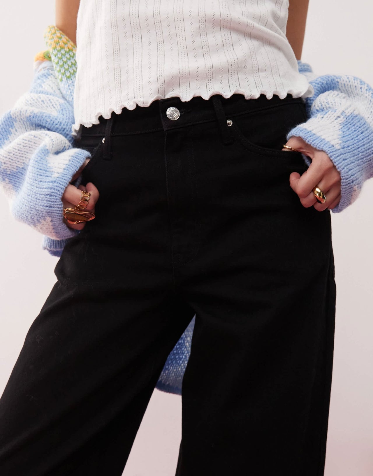 Miss Selfridge wide leg jean in clean black - ASOS Sample Sale