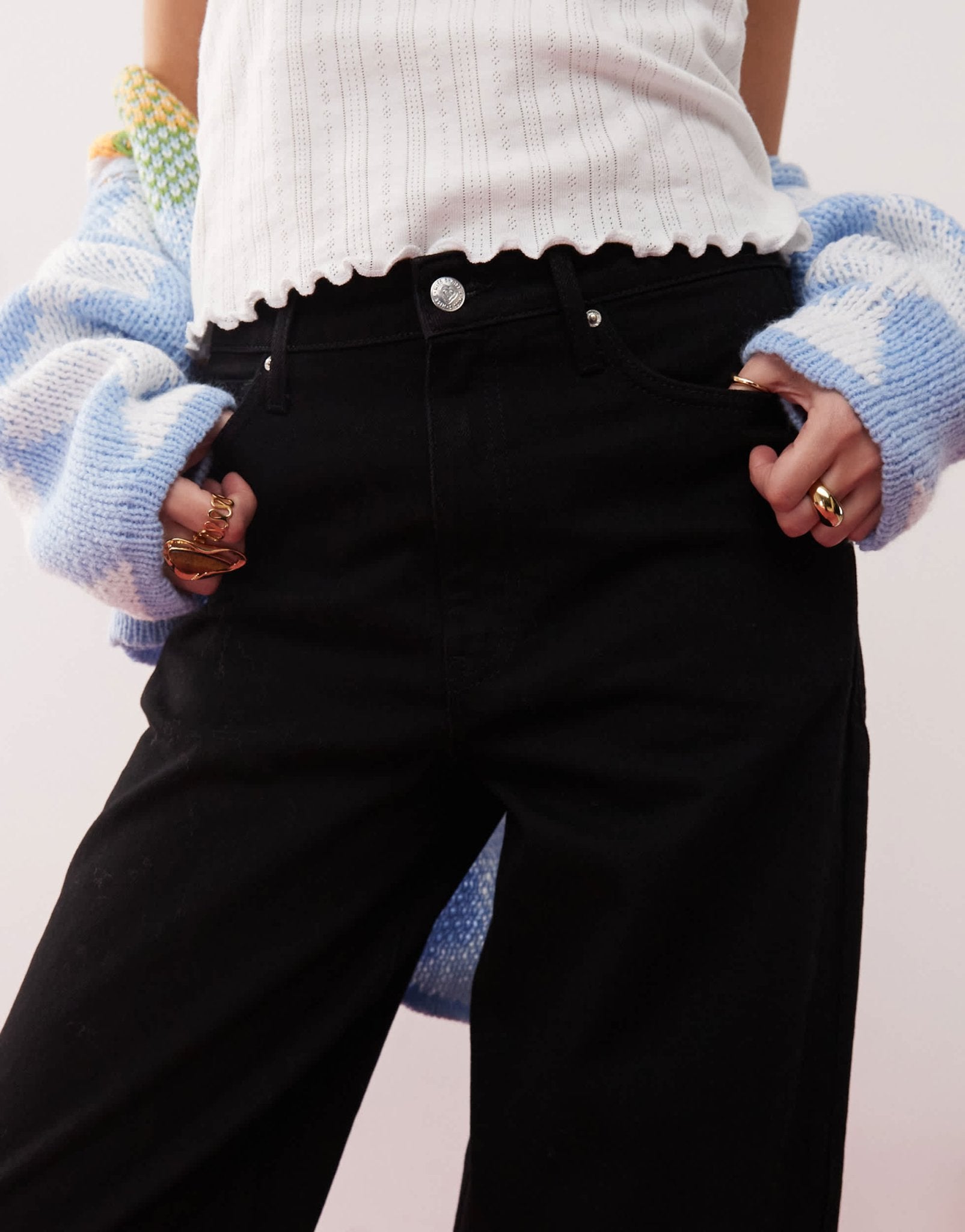 Miss Selfridge wide leg jean in clean black - ASOS Sample Sale