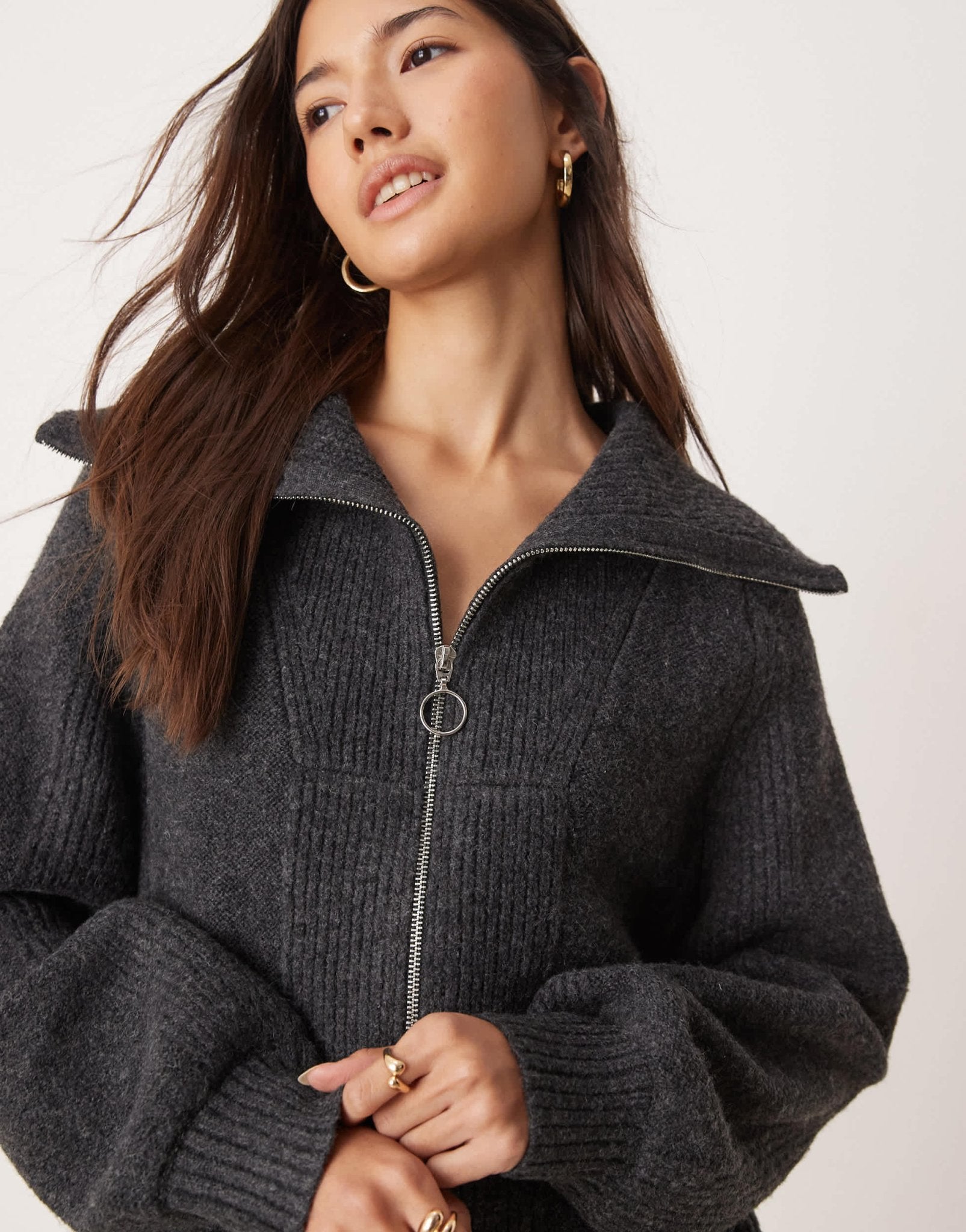 Miss Selfridge zip detail cable mini dress in charcoal - ASOS Sample Sale