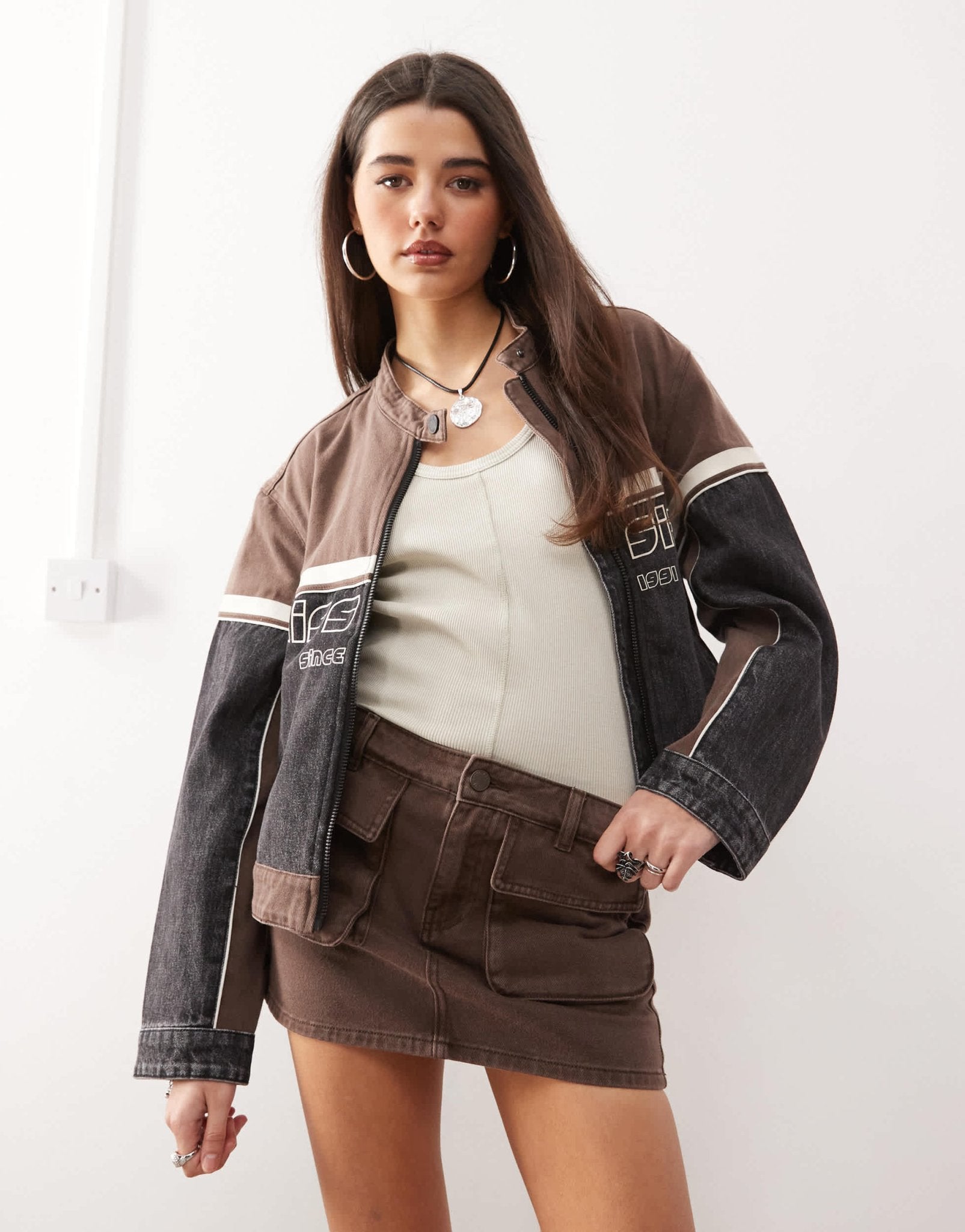 Miss Sixty co-ord mini cargo skirt in brown denim - ASOS Sample Sale