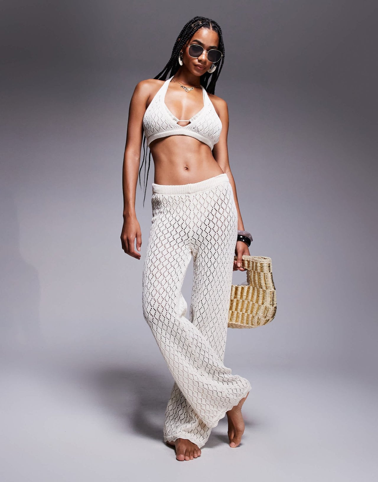 Missyempire beach knitted tie back bralet co-ord in cream - ASOS Sample Sale