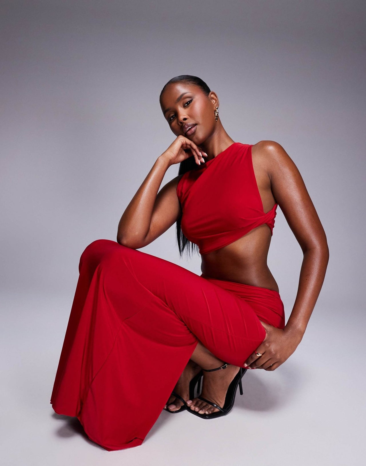 Missyempire double layered slinky high waisted maxi skirt co-ord in red - ASOS Sample Sale