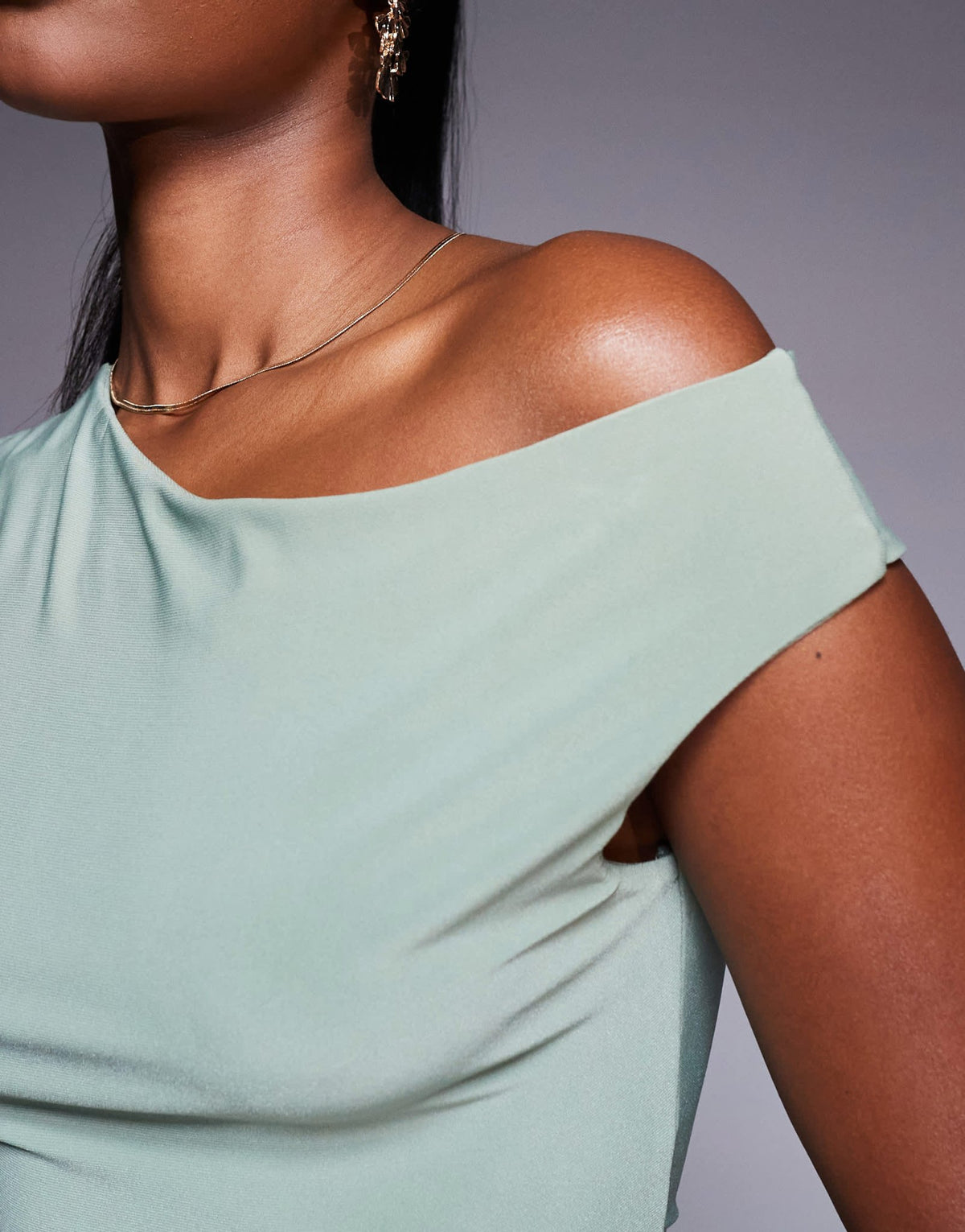 Missyempire double sculpted slinky one shoulder top co-ord in sage - ASOS Sample Sale