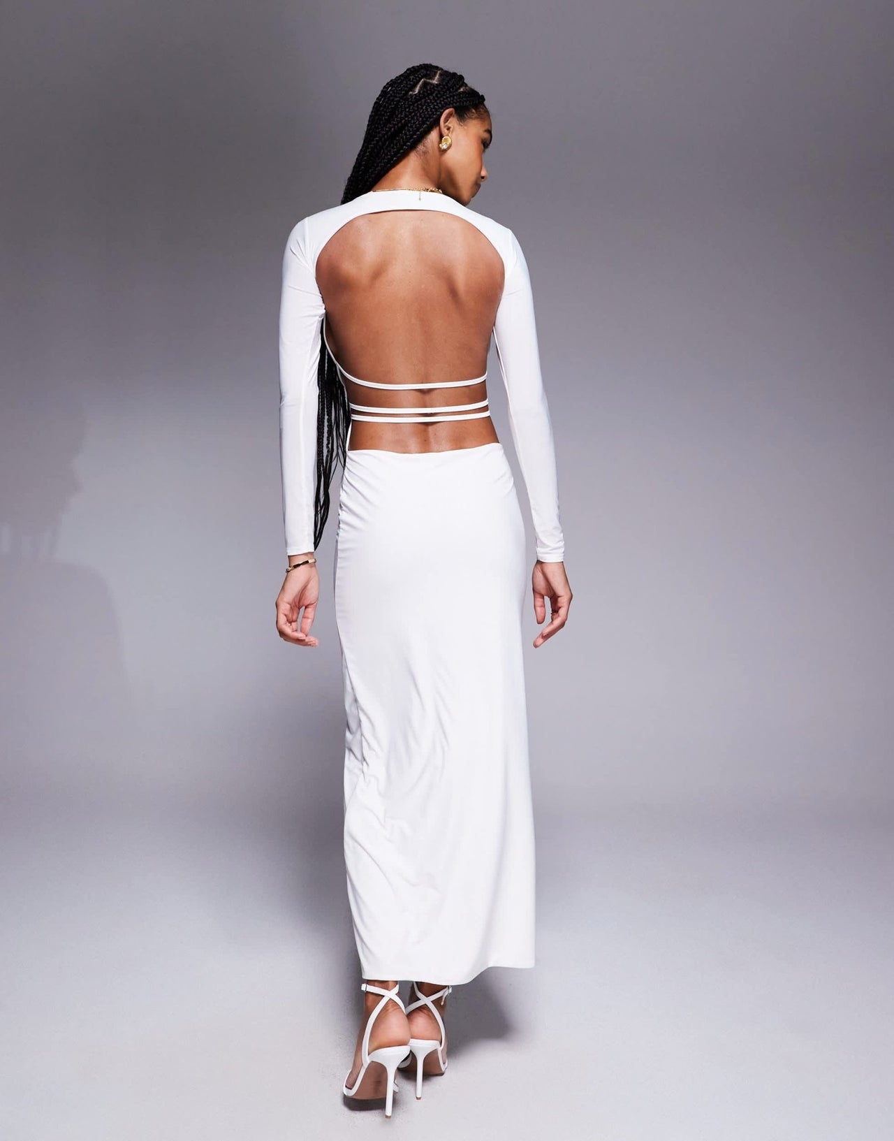 Missyempire double sculpted slinky open back bodycon maxi dress in white - ASOS Sample Sale