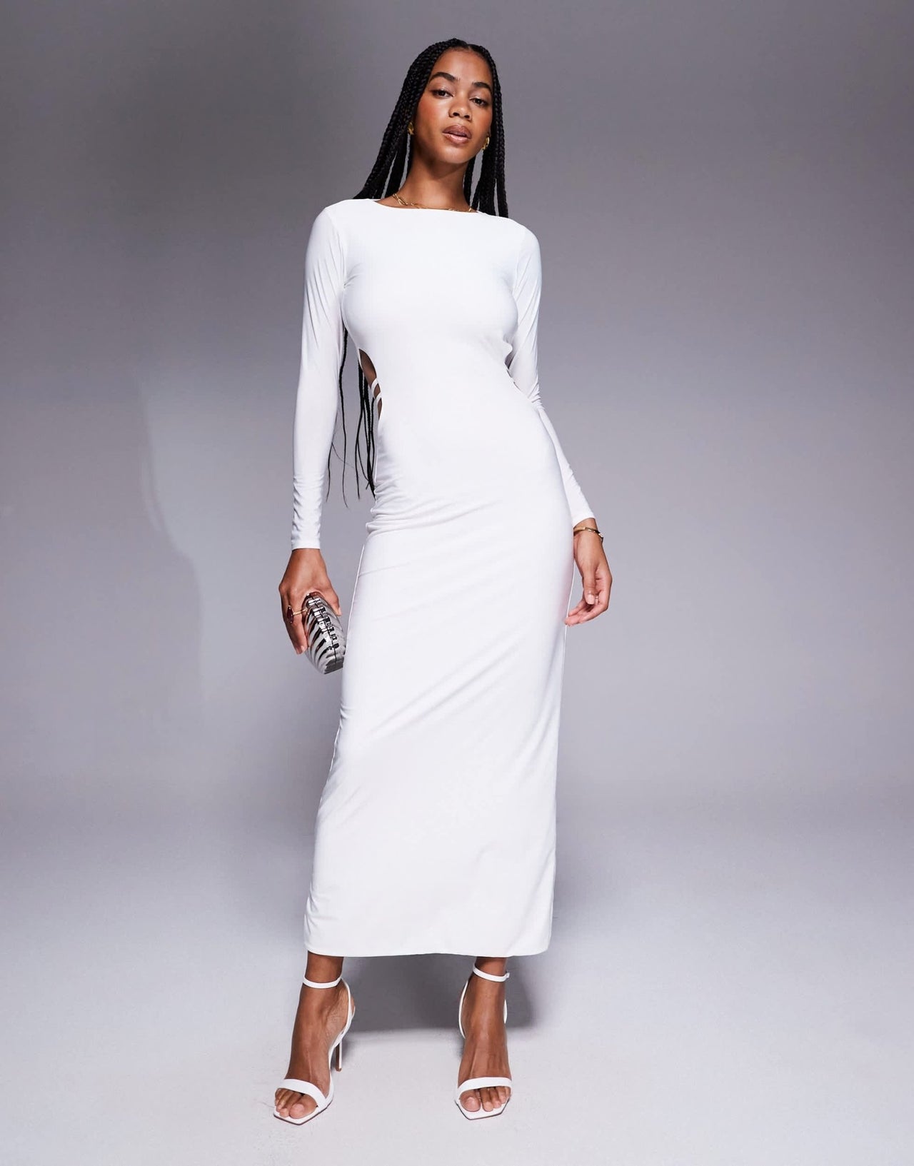 Missyempire double sculpted slinky open back bodycon maxi dress in white - ASOS Sample Sale