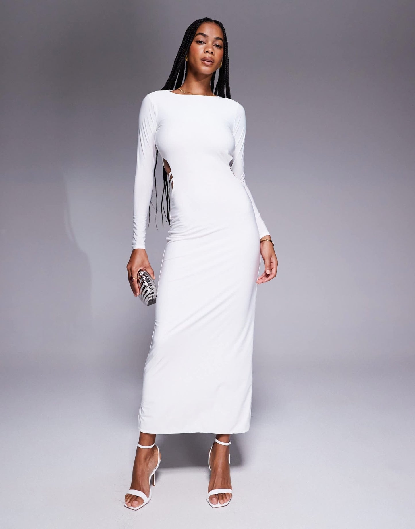 Missyempire double sculpted slinky open back bodycon maxi dress in white - ASOS Sample Sale