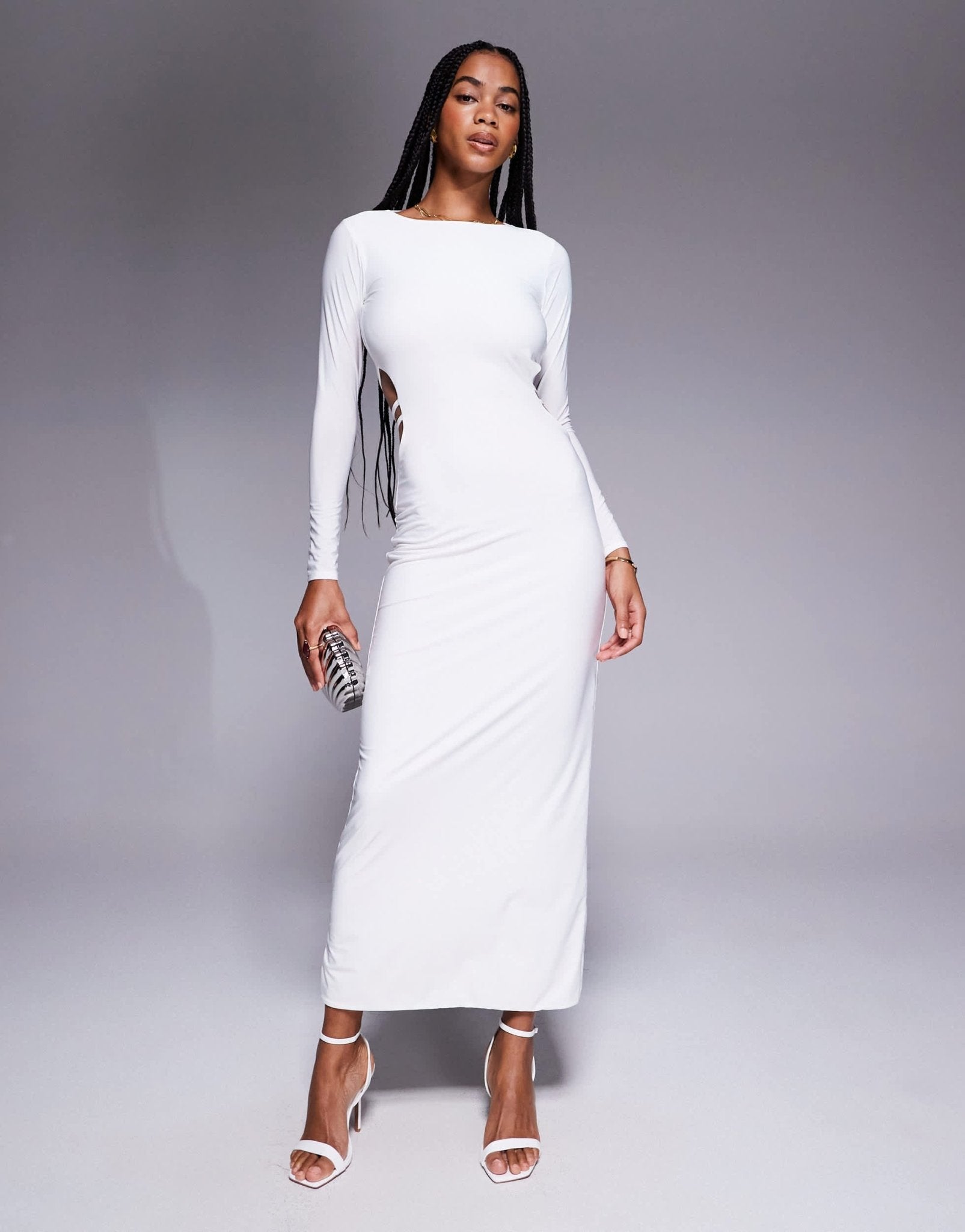 Missyempire double sculpted slinky open back bodycon maxi dress in white - ASOS Sample Sale