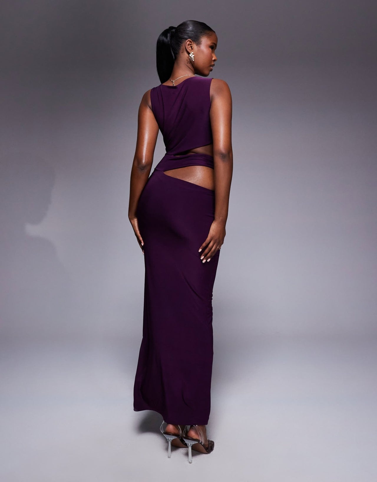 Missyempire double sculpted slinky side cut out maxi dress in purple - ASOS Sample Sale