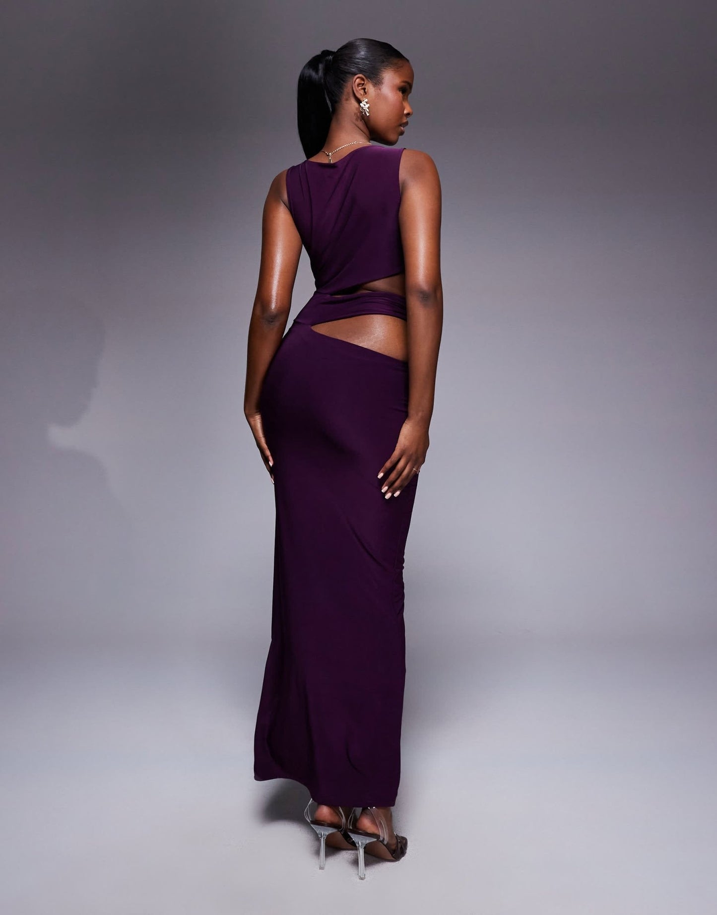 Missyempire double sculpted slinky side cut out maxi dress in purple - ASOS Sample Sale
