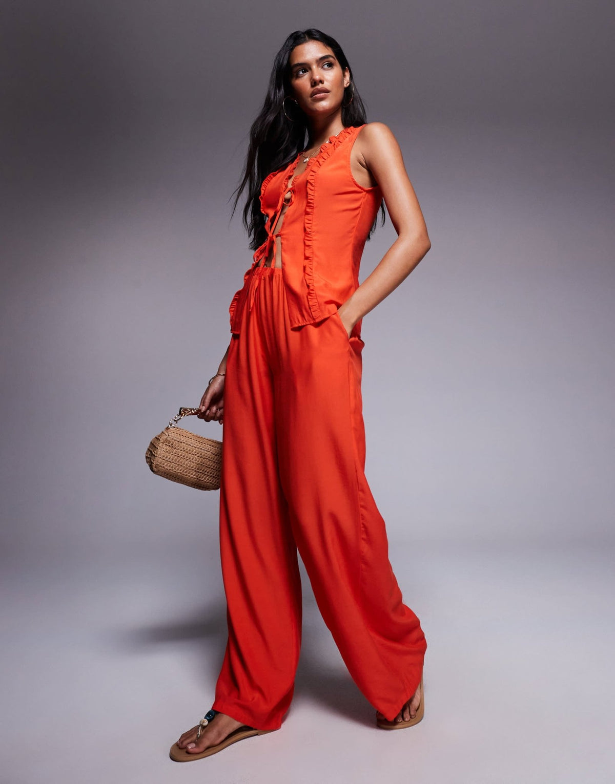 Missyempire elasticated waist wide leg trousers co-ord in orange - ASOS Sample Sale