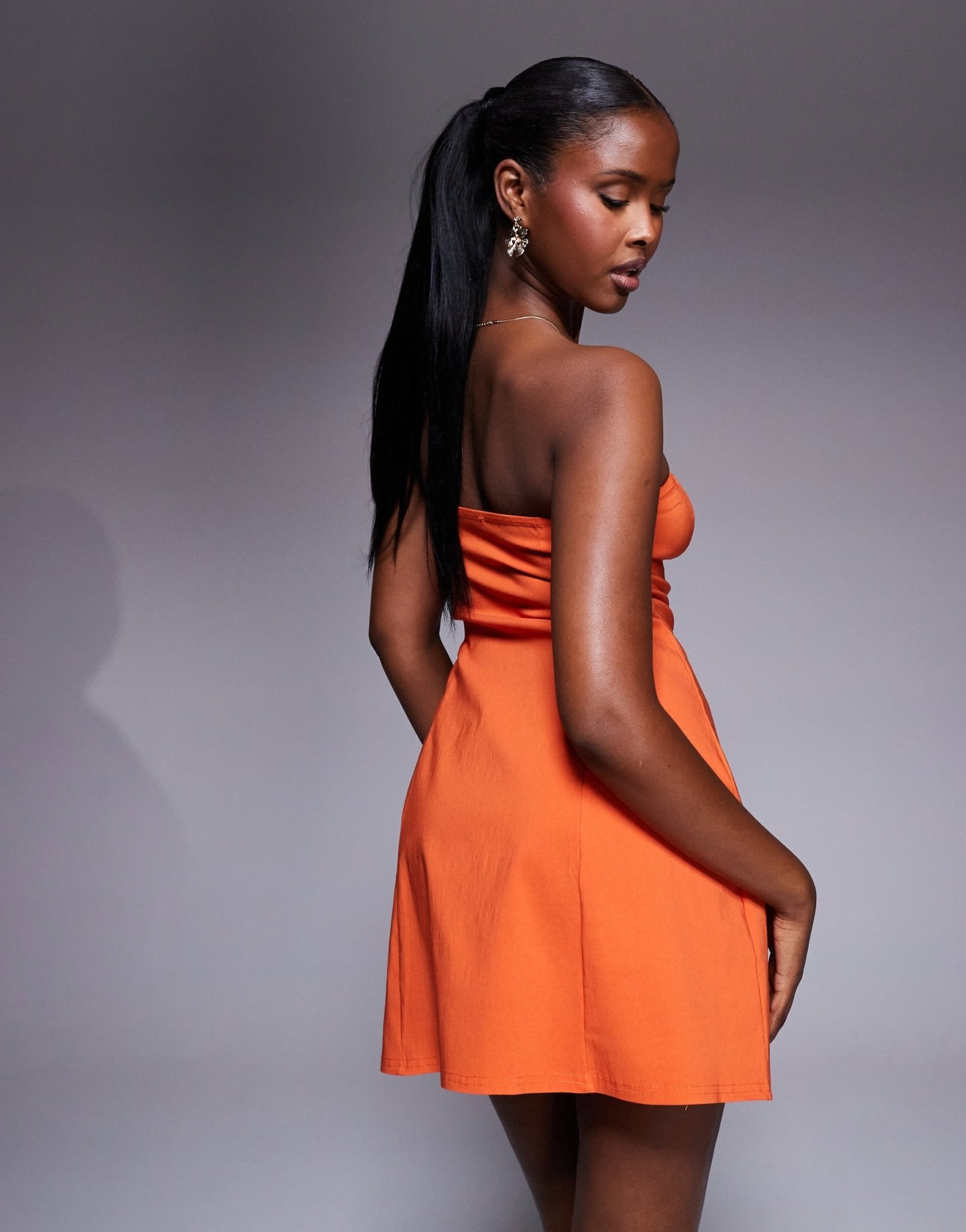 Missyempire exclusive bandeau mini skater dress in orange - ASOS Sample Sale