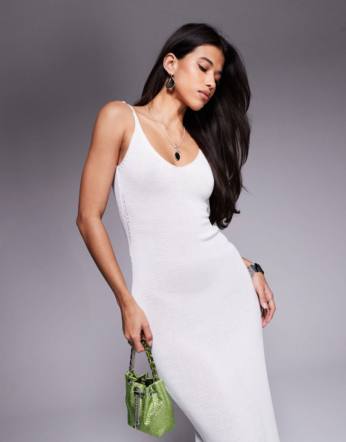 Missyempire knitted cami side slit open back maxi dress in white - ASOS Sample Sale
