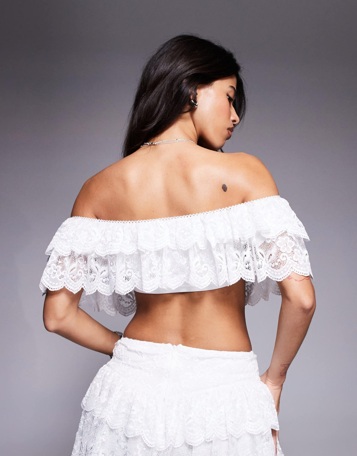 Missyempire lace ruffle bardot top co-ord in white - ASOS Sample Sale