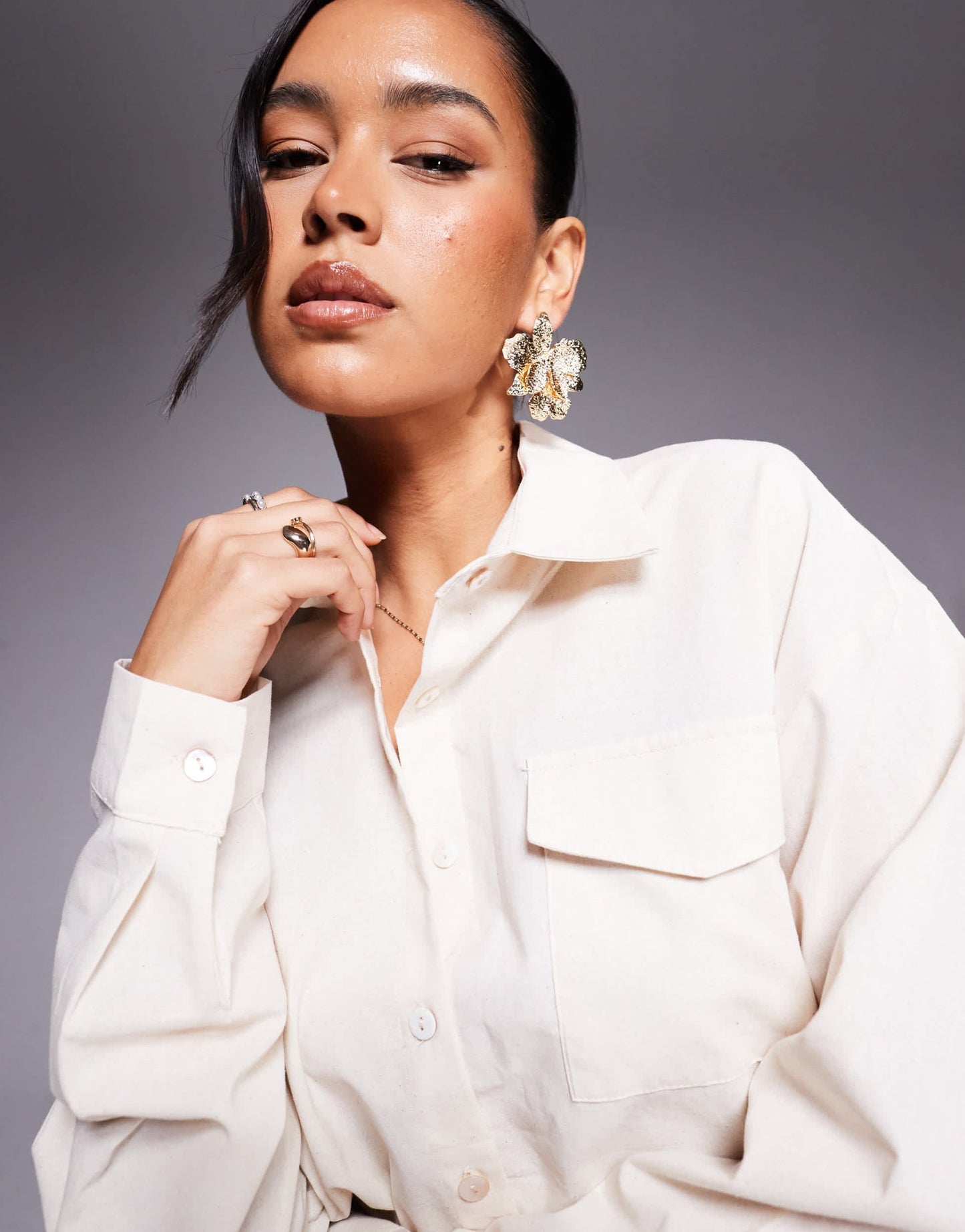 Missyempire linen look pocket front shirt in cream - ASOS Sample Sale