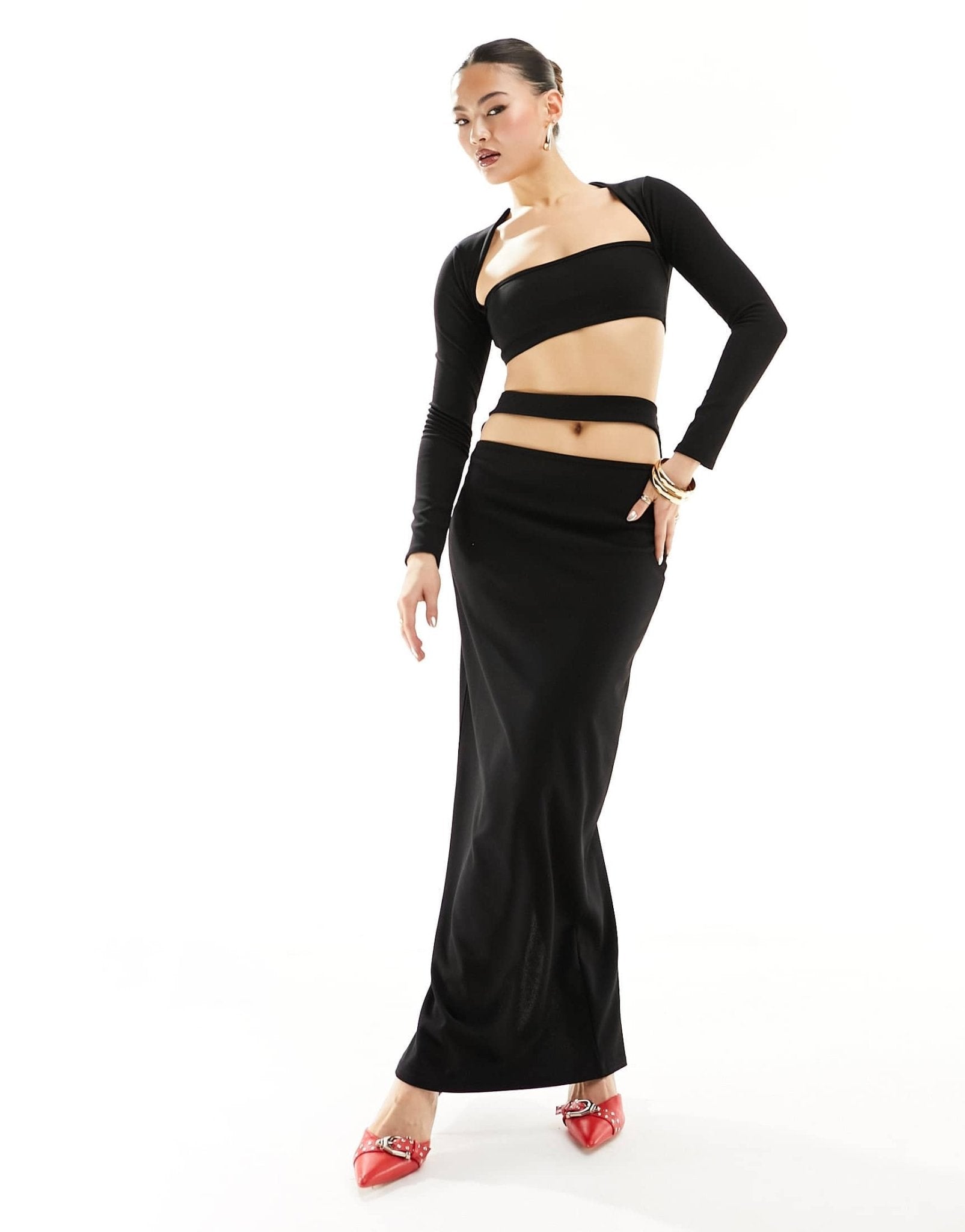 Missyempire long sleeve square neck crop top co - ord in black - ASOS Sample Sale