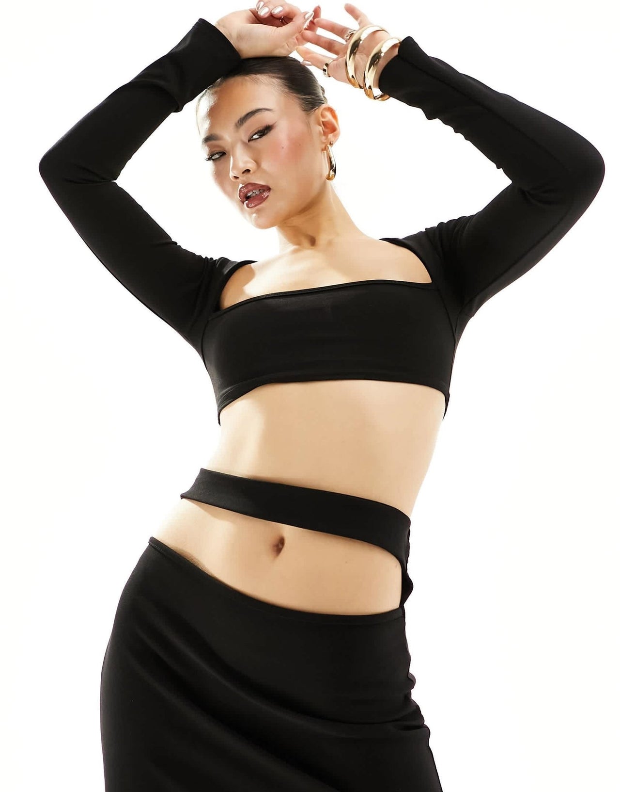 Missyempire long sleeve square neck crop top co - ord in black - ASOS Sample Sale