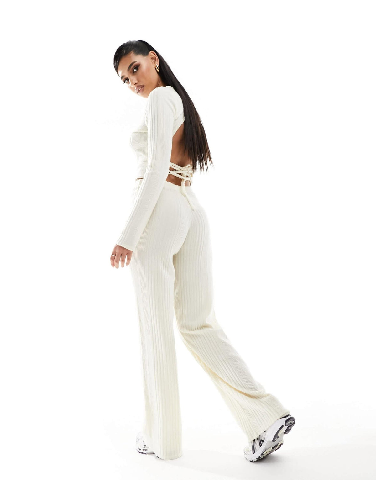 Missyempire ribbed wide leg trousers co-ord in cream - ASOS Sample Sale