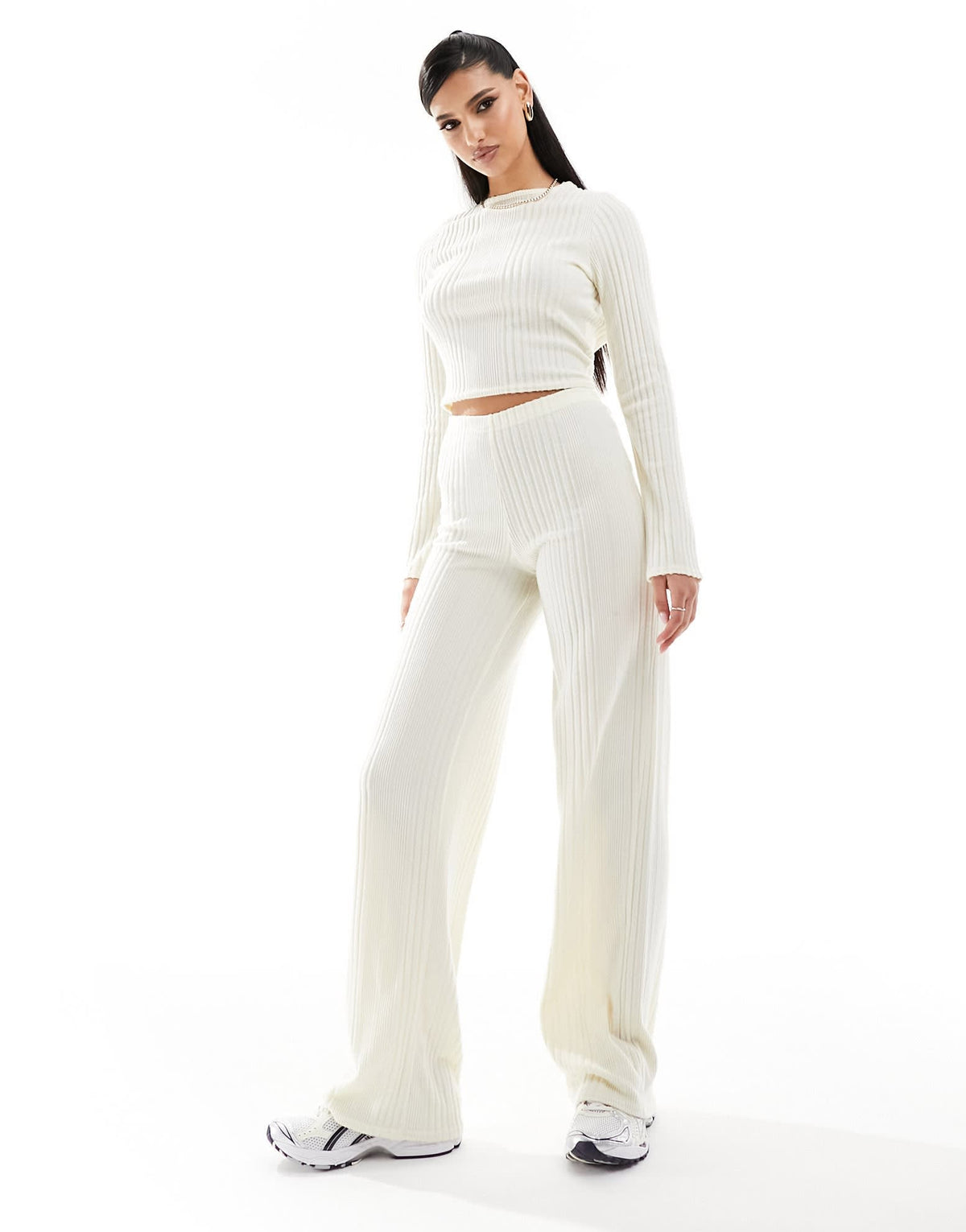 Missyempire ribbed wide leg trousers co-ord in cream - ASOS Sample Sale