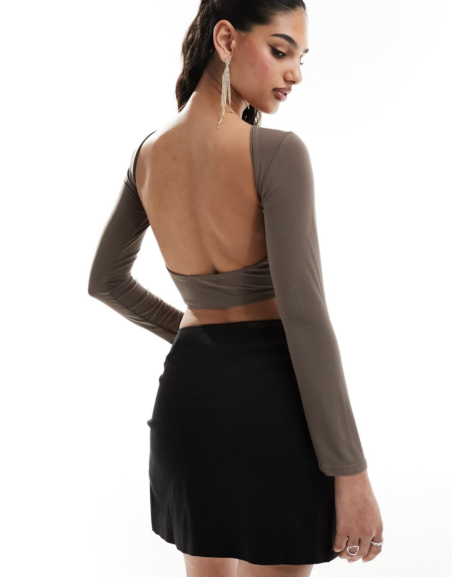 Missyempire slinky low back long sleeve top in mocha - ASOS Sample Sale