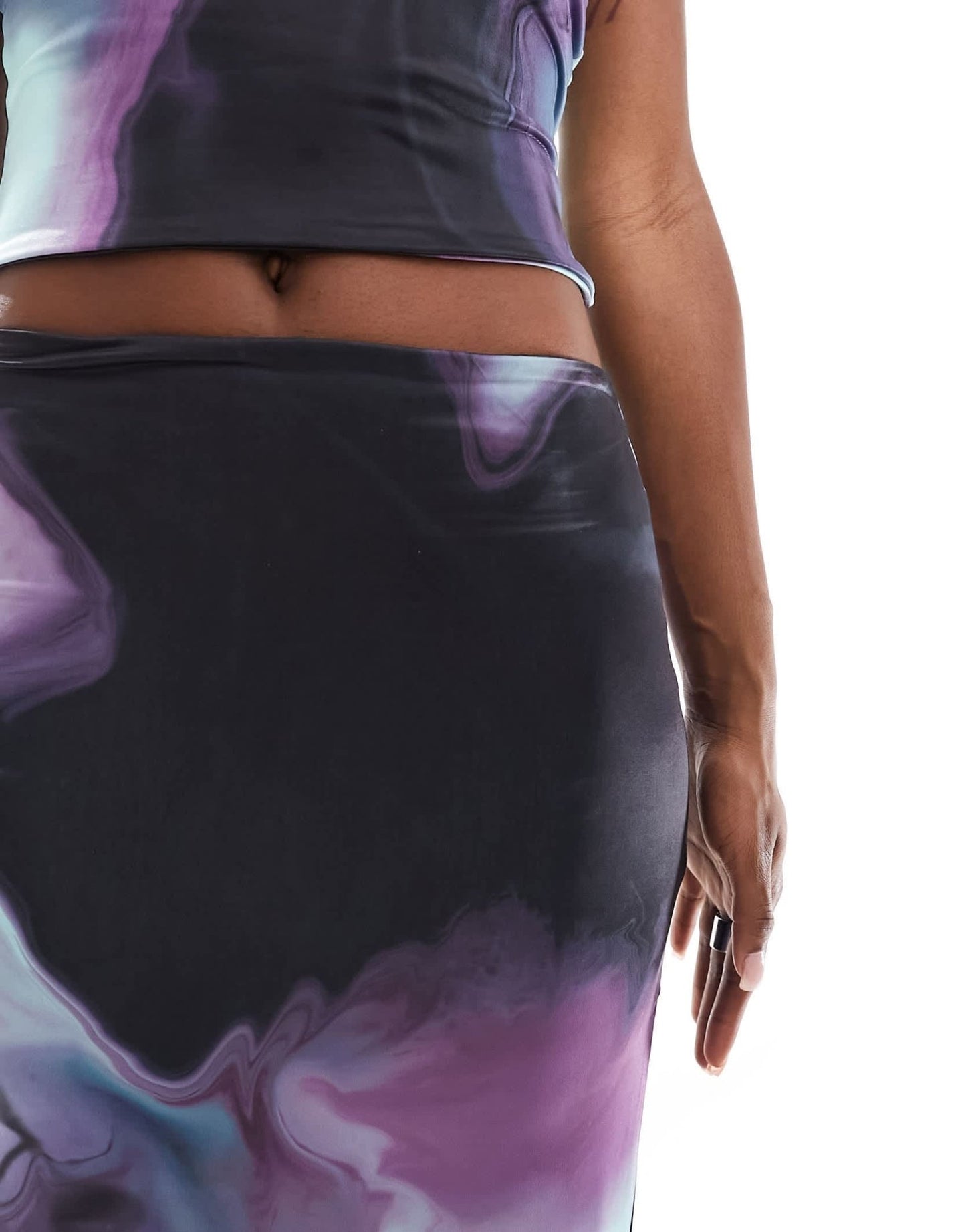 Missyempire slinky maxi side split maxi skirt co-ord in purple marble print - ASOS Sample Sale