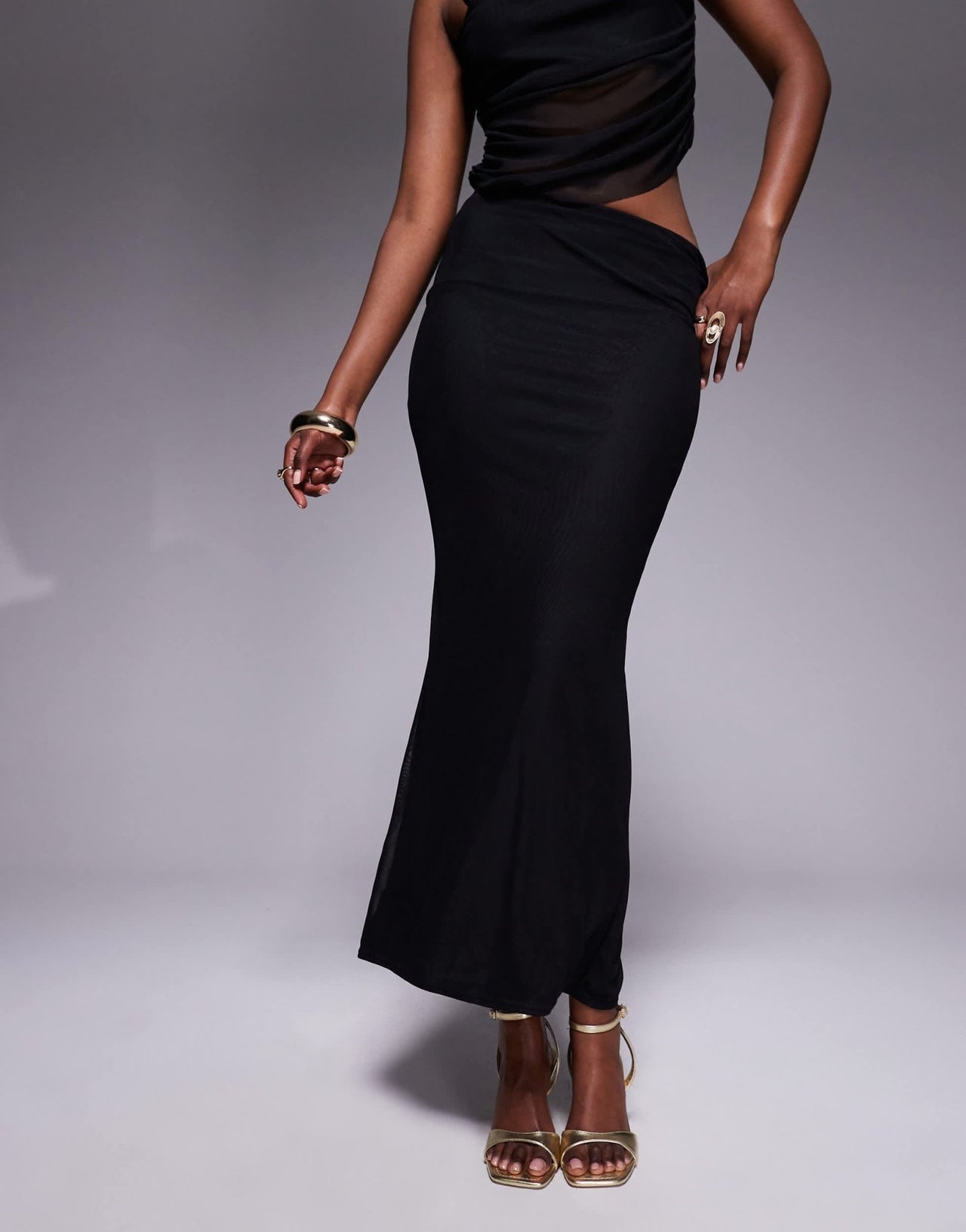 Missyempire slinky mesh overlay maxi skirt co-ord in black - ASOS Sample Sale