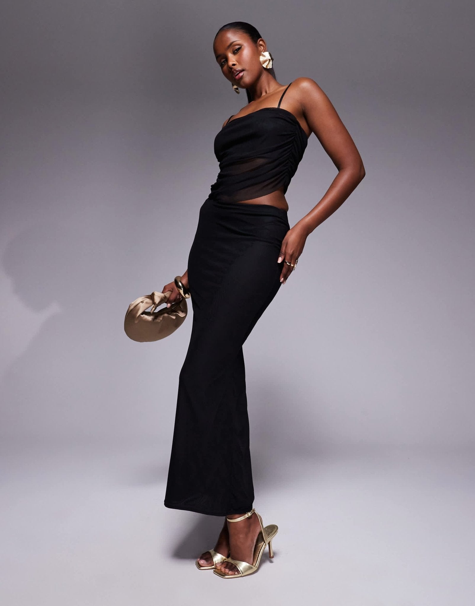 Missyempire slinky mesh overlay maxi skirt co-ord in black - ASOS Sample Sale