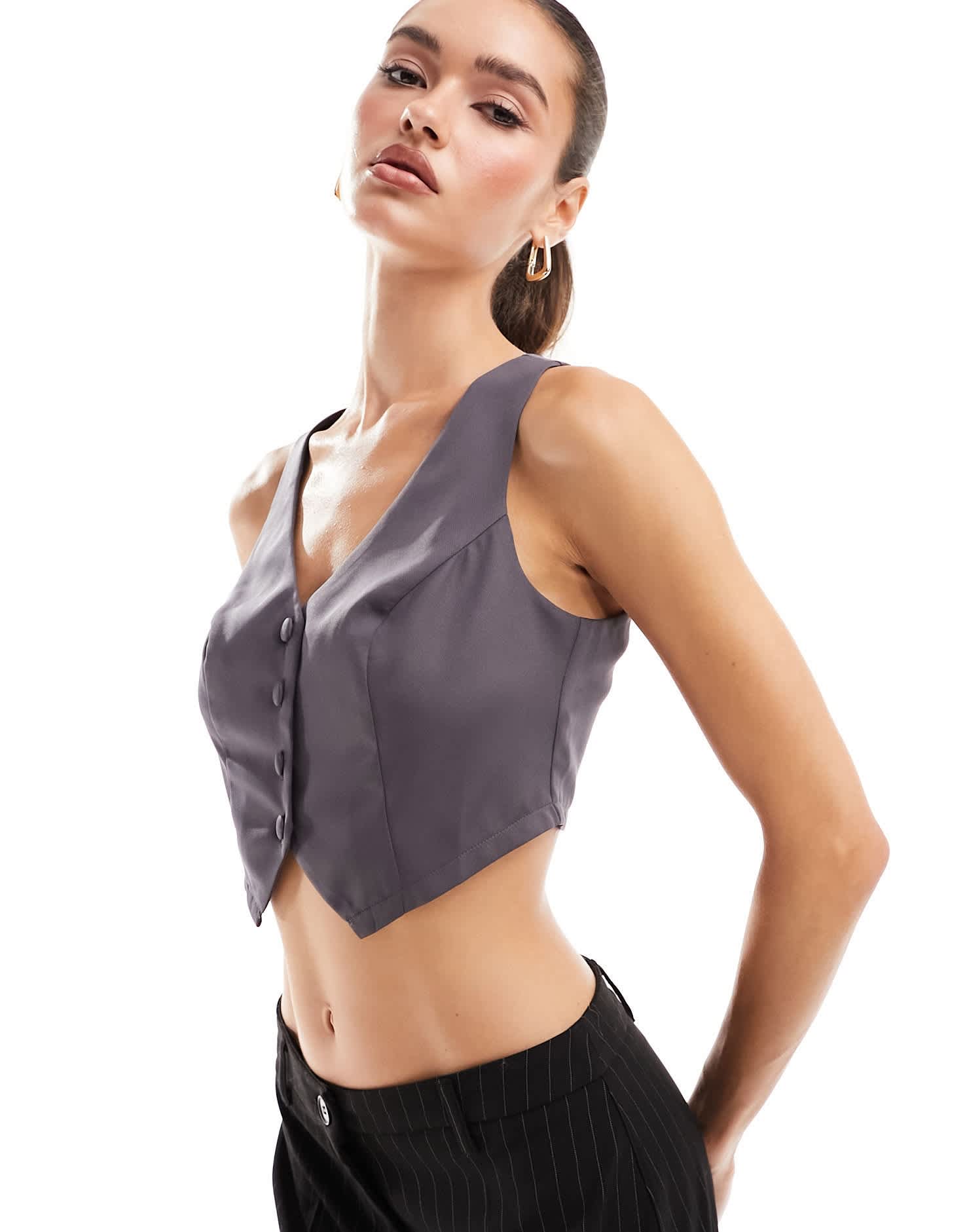 Missyempire tailored cropped waistcoat in charcoal - ASOS Sample Sale