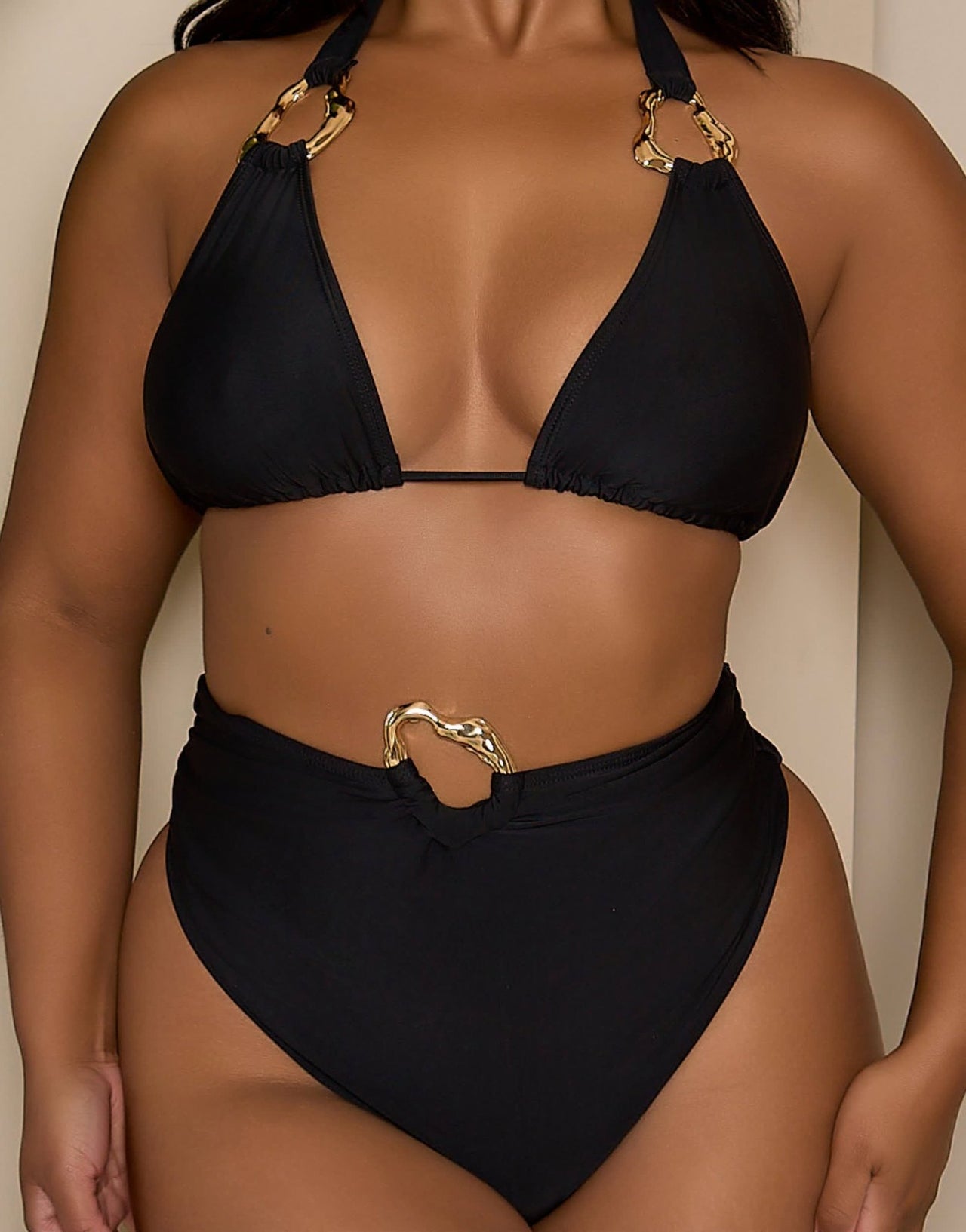Moda Minx Curve X Bernadette Afia bikini bottom with gold hardware detail in black - ASOS Sample Sale
