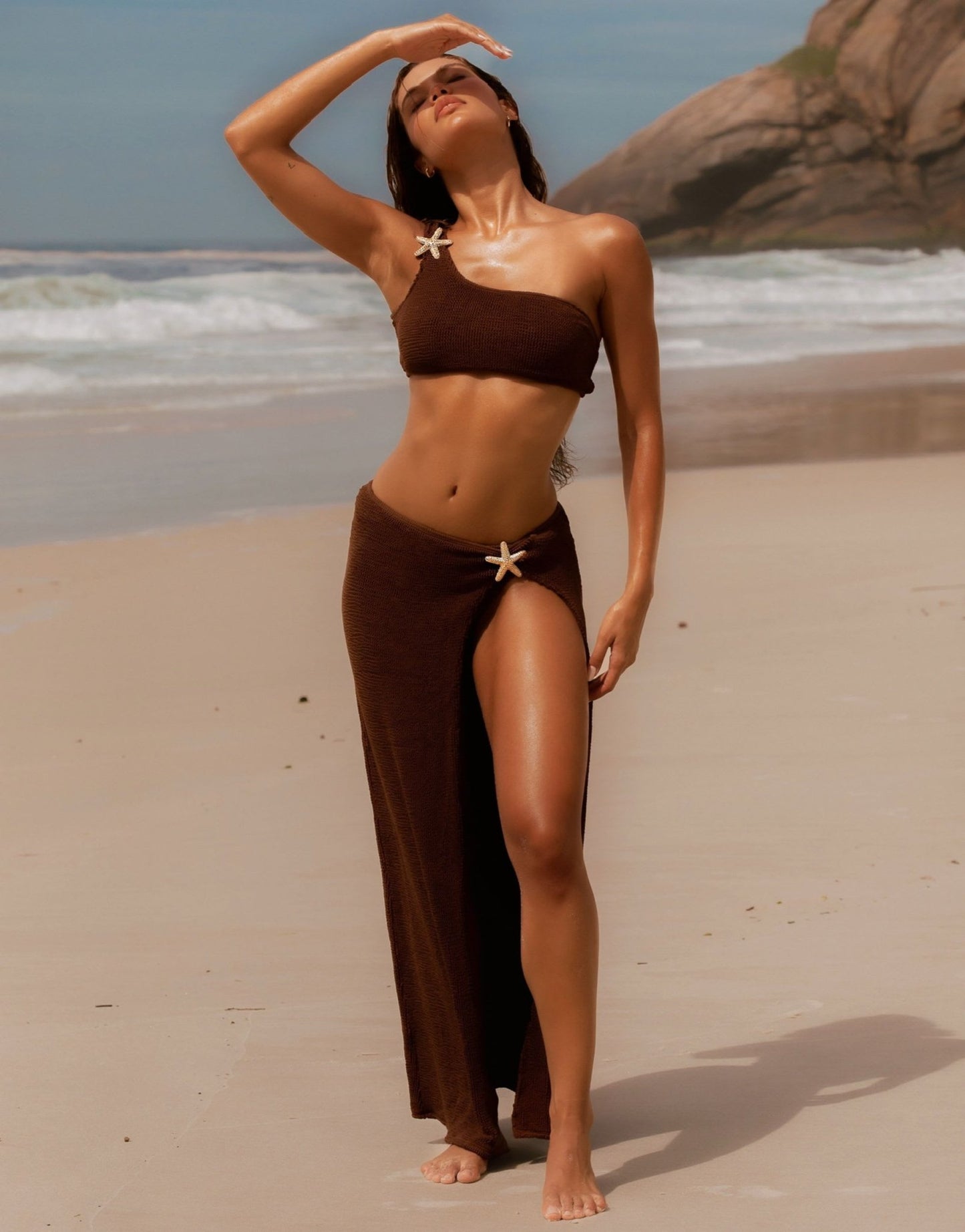 Moda Minx X Agnes Pimentel maxi scrunch maxi beach skirt in coffee - ASOS Sample Sale