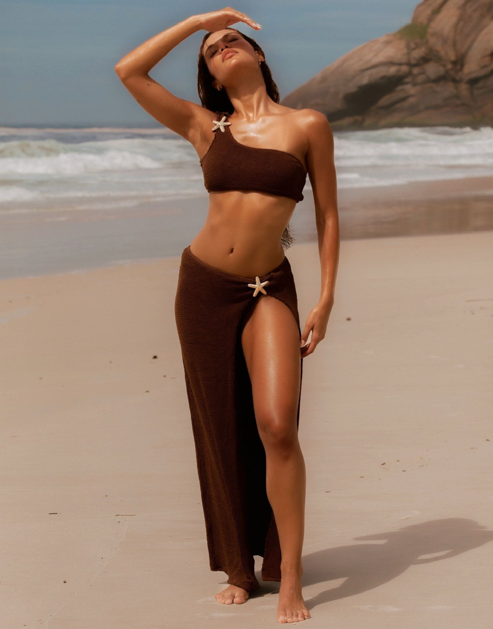 Moda Minx X Agnes Pimentel maxi scrunch maxi beach skirt in coffee - ASOS Sample Sale