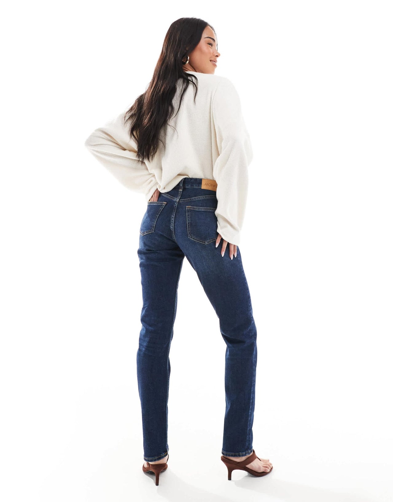 Monki Ako mid waist slim fit jeans in ocean blue - ASOS Sample Sale