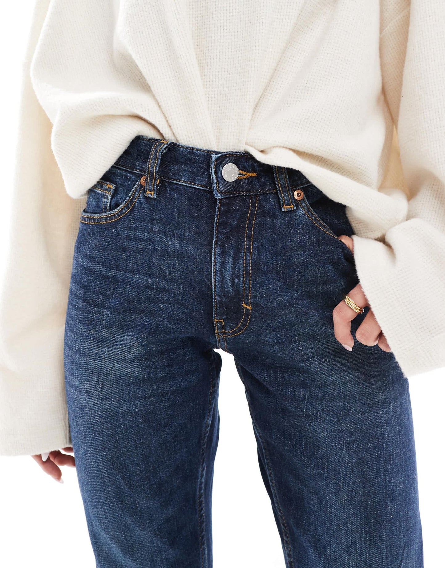 Monki Ako mid waist slim fit jeans in ocean blue - ASOS Sample Sale