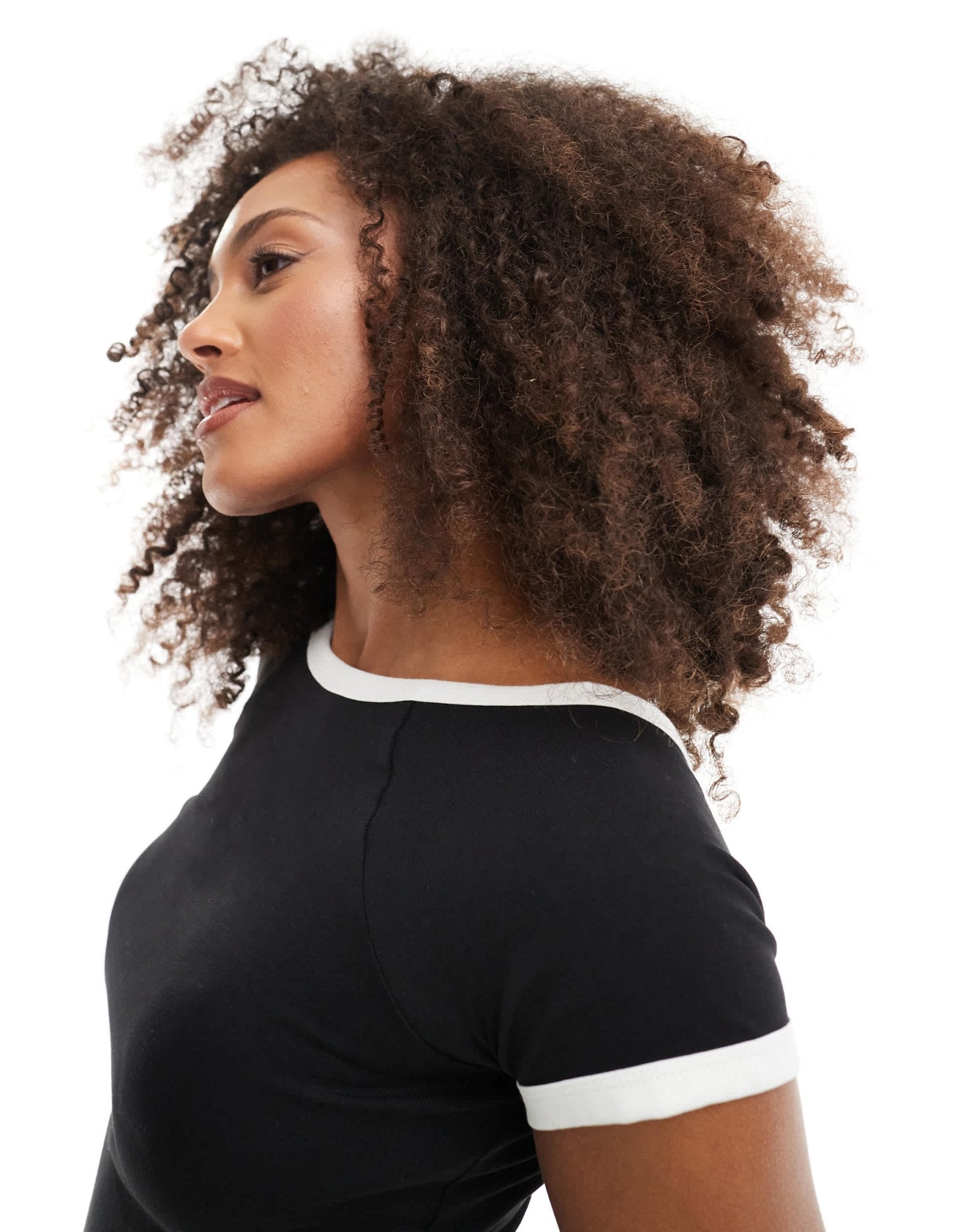 Monki baby tee with low back in black with white tipping - ASOS Sample Sale