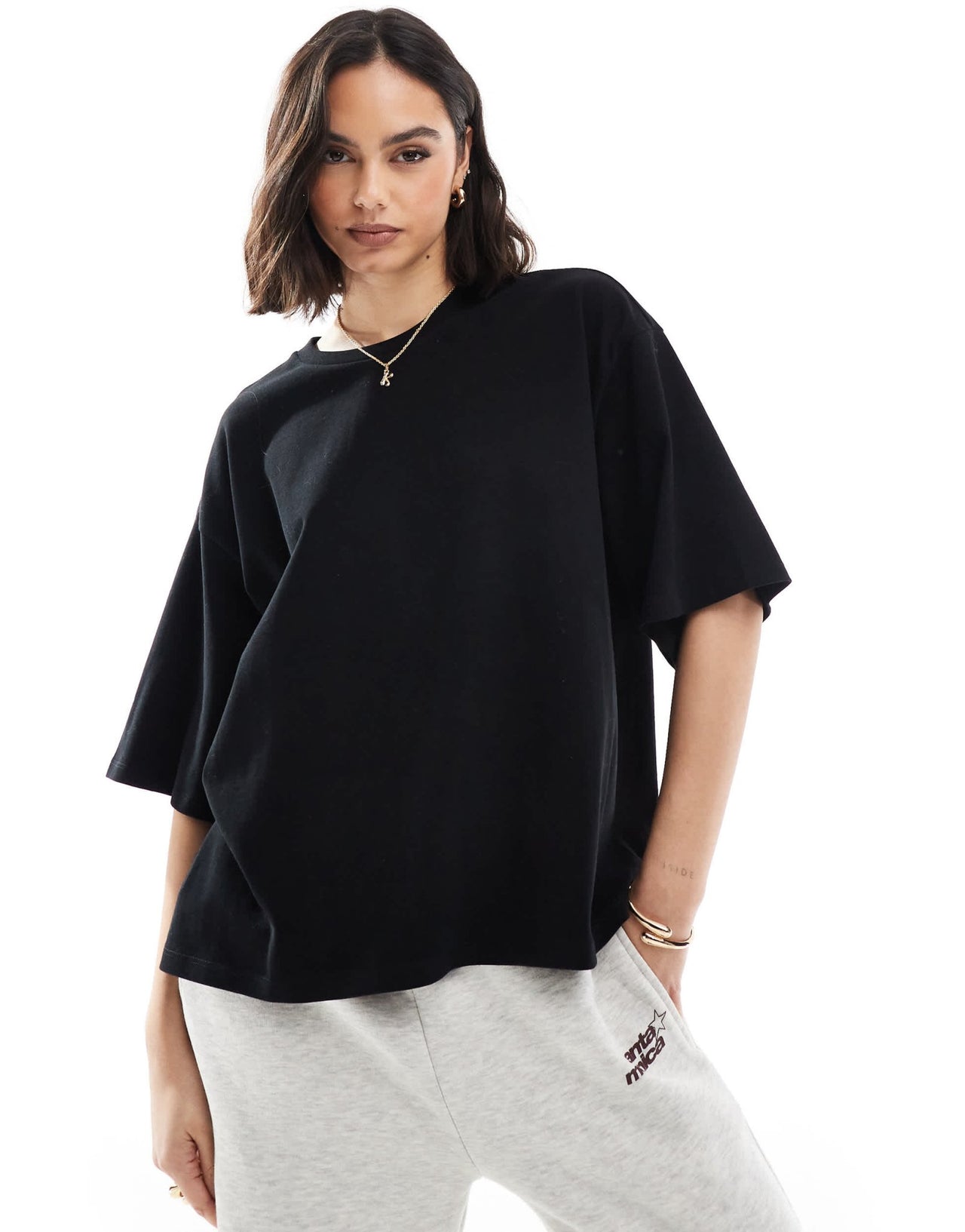 Monki boxy heavy t-shirt in black - ASOS Sample Sale