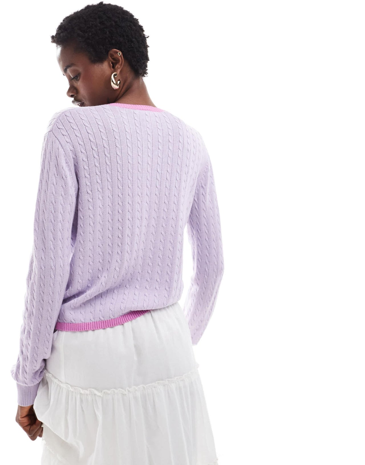 Monki button front cardigan in lilac with pink contrast trim - ASOS Sample Sale