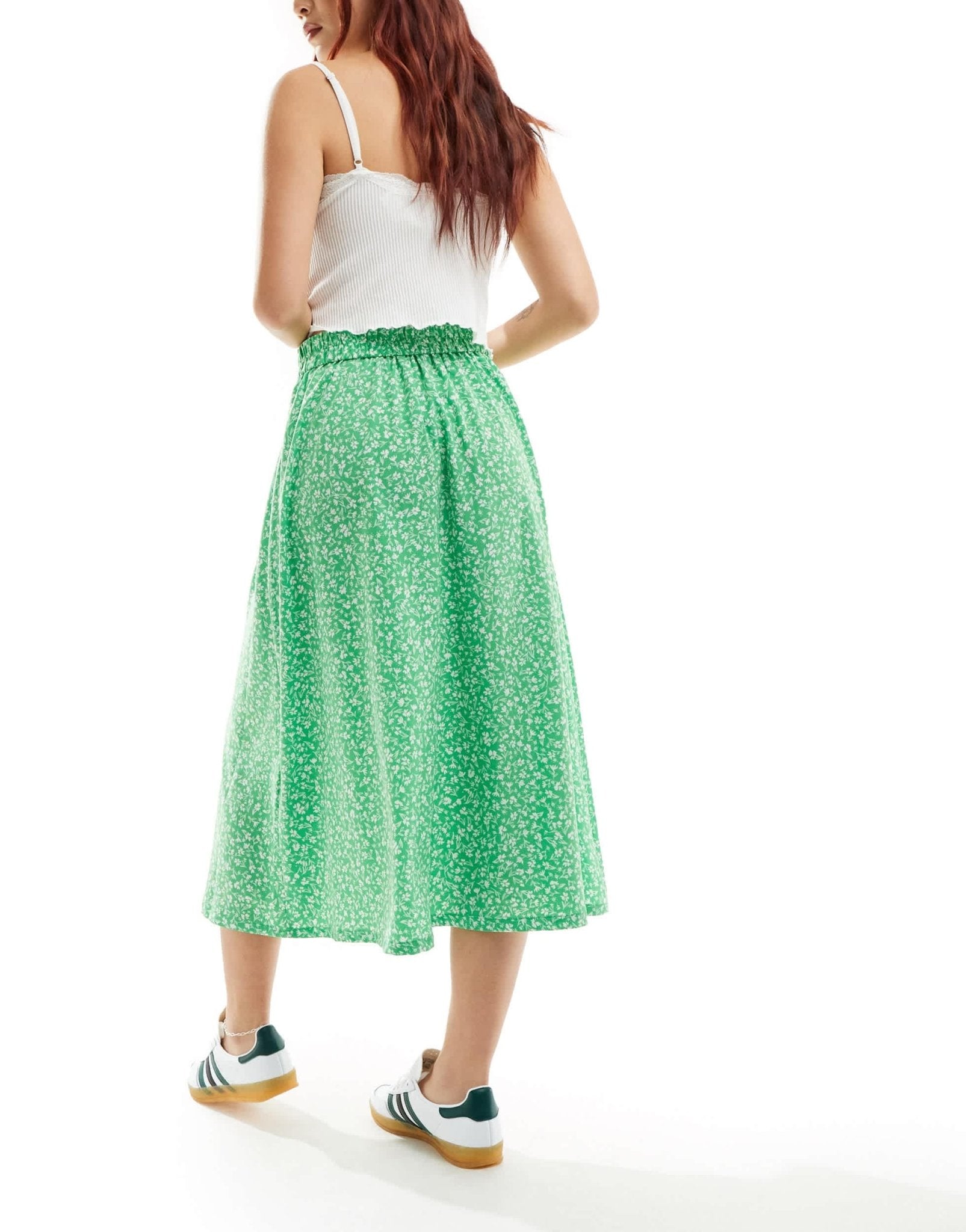 Monki button through midi skirt in green meadow floral - ASOS Sample Sale