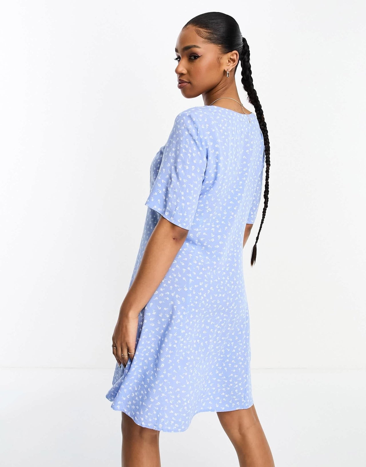 Monki button through mini dress in blue ditsy print - ASOS Sample Sale