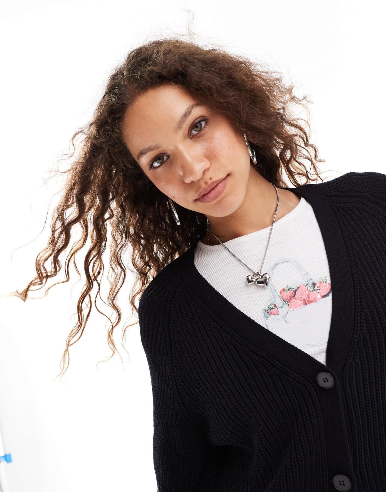 Monki cable knit boxy button front cardigan in black - ASOS Sample Sale