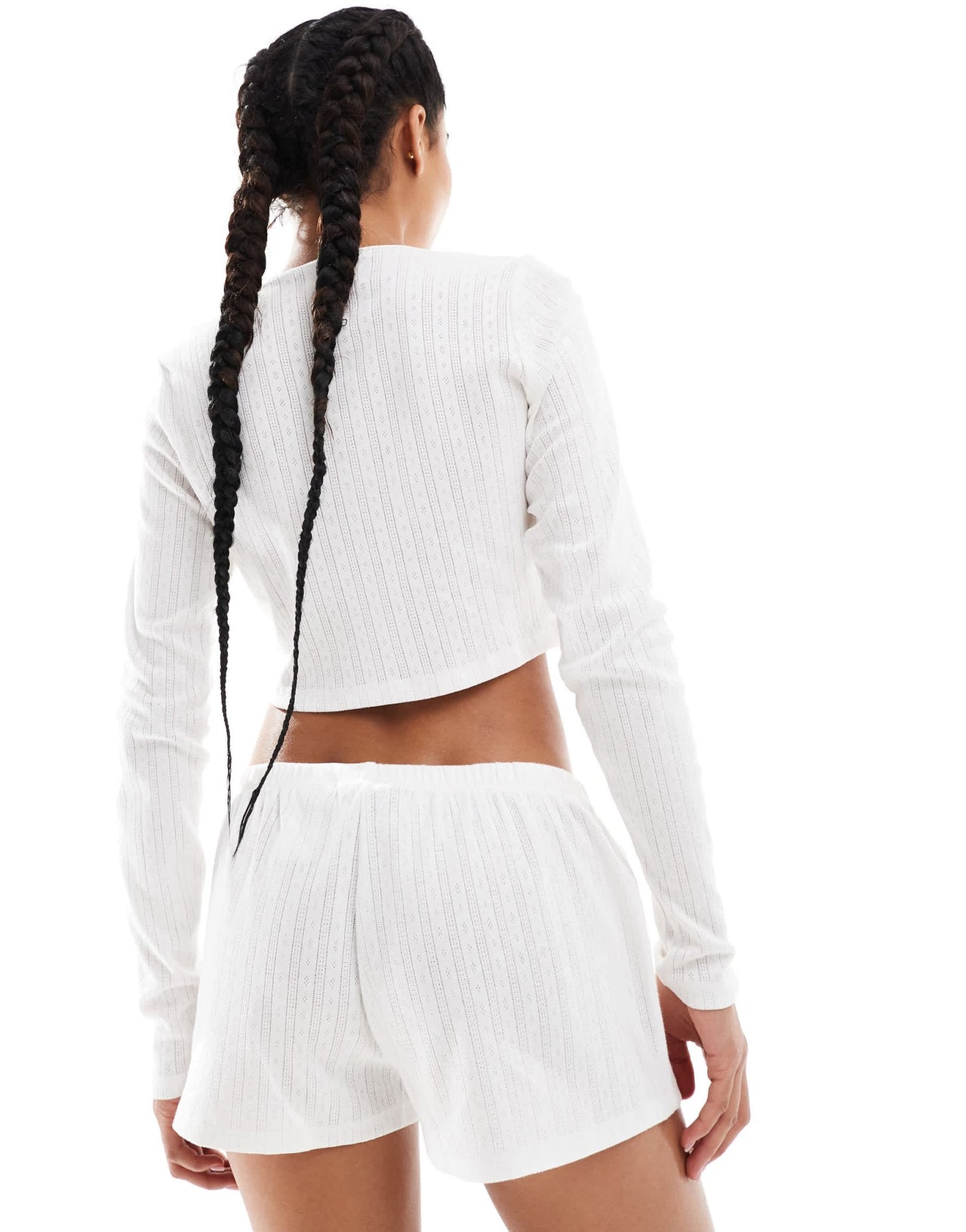 Monki co - ord cotton pointelle jersey shorts in white - ASOS Sample Sale