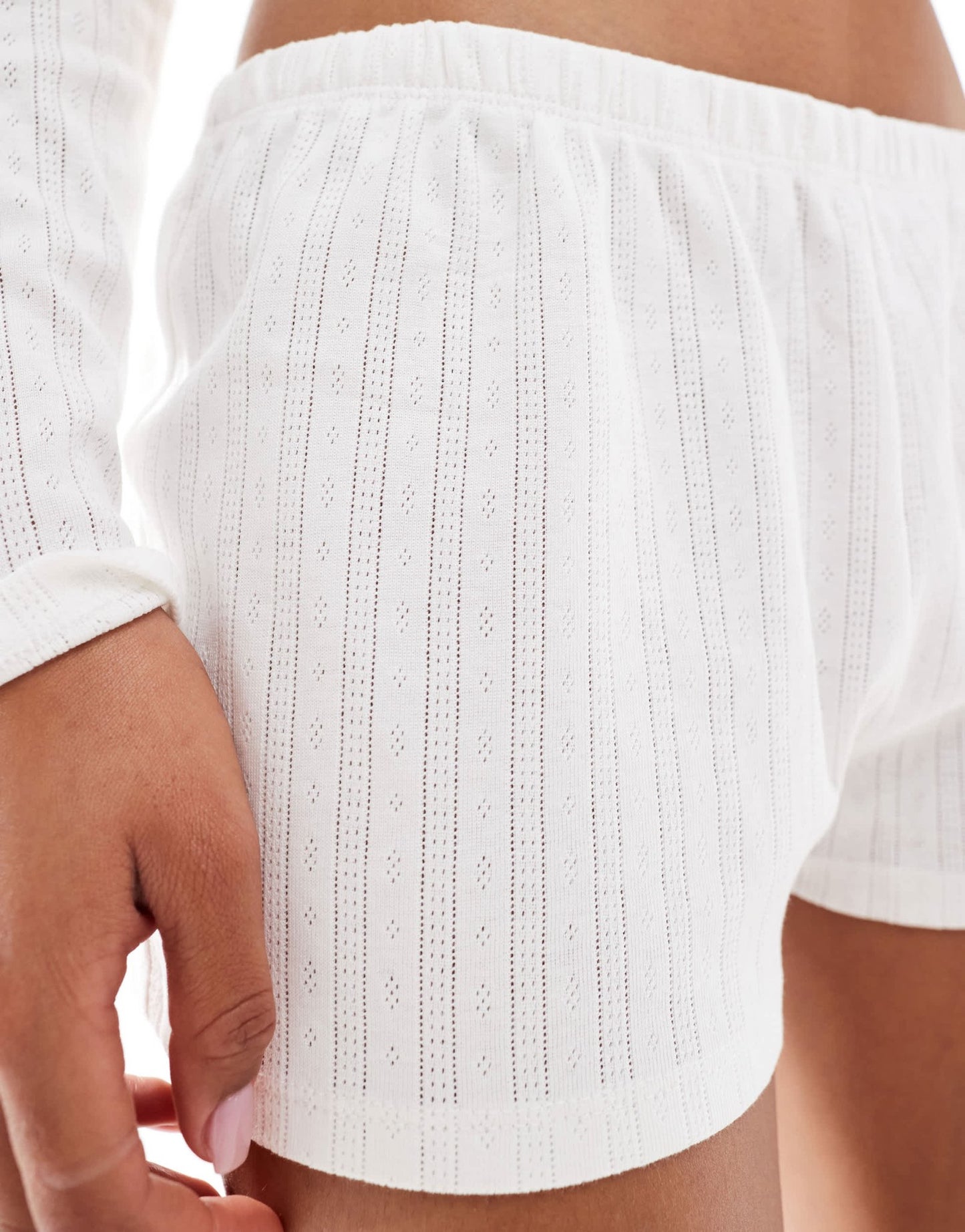 Monki co - ord cotton pointelle jersey shorts in white - ASOS Sample Sale